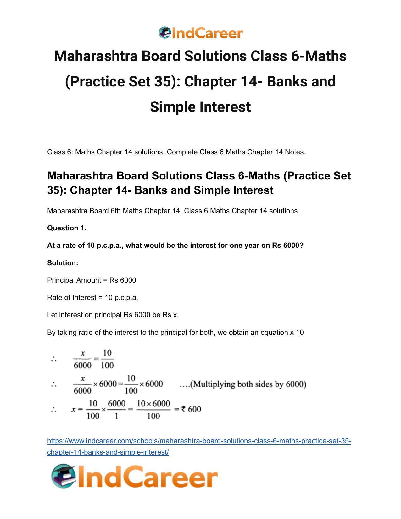 Maharashtra Board Solutions Class 6-Maths (Practice Set 35): Chapter 14- Banks and Simple Interest - Page 2