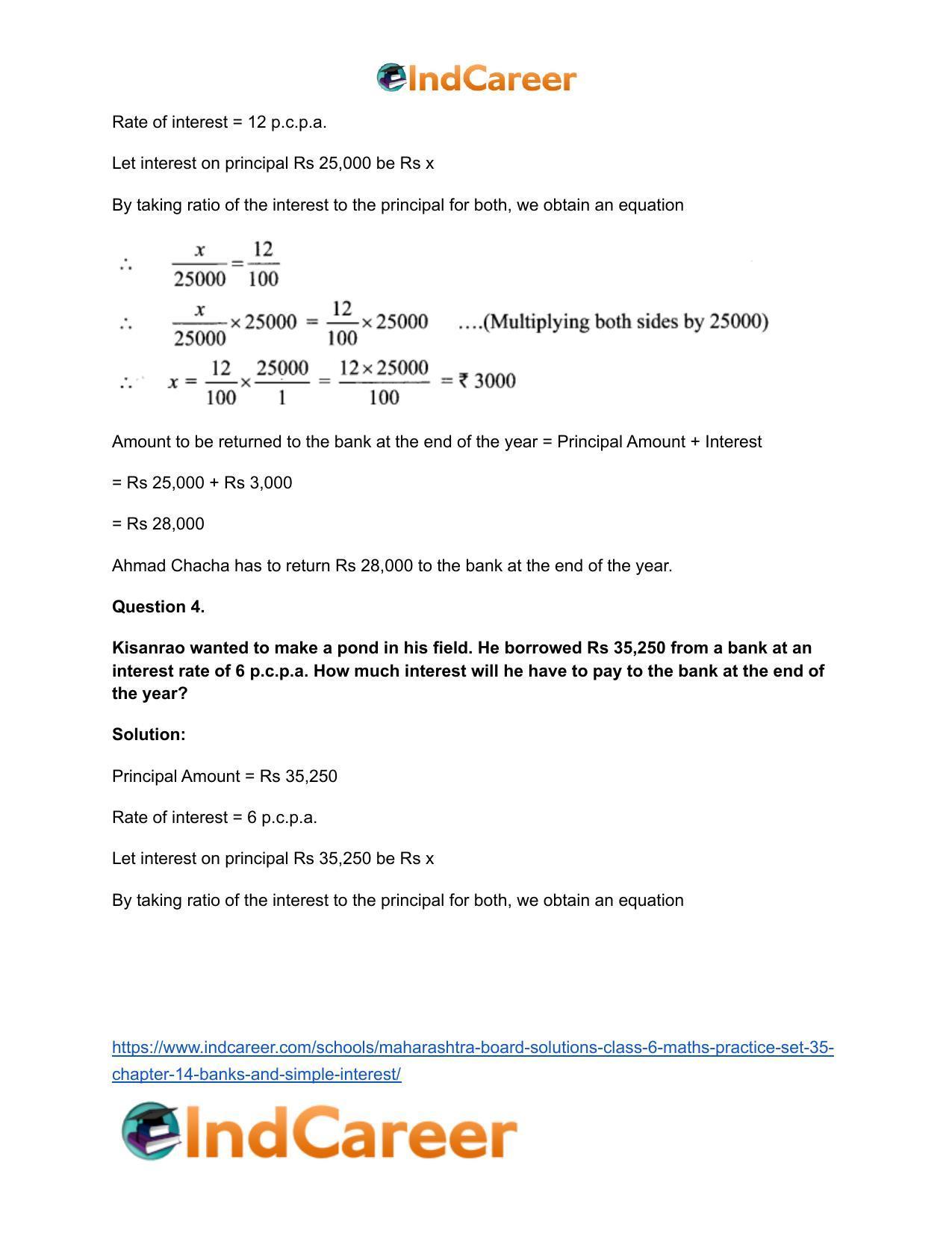 Maharashtra Board Solutions Class 6-Maths (Practice Set 35): Chapter 14- Banks and Simple Interest - Page 4