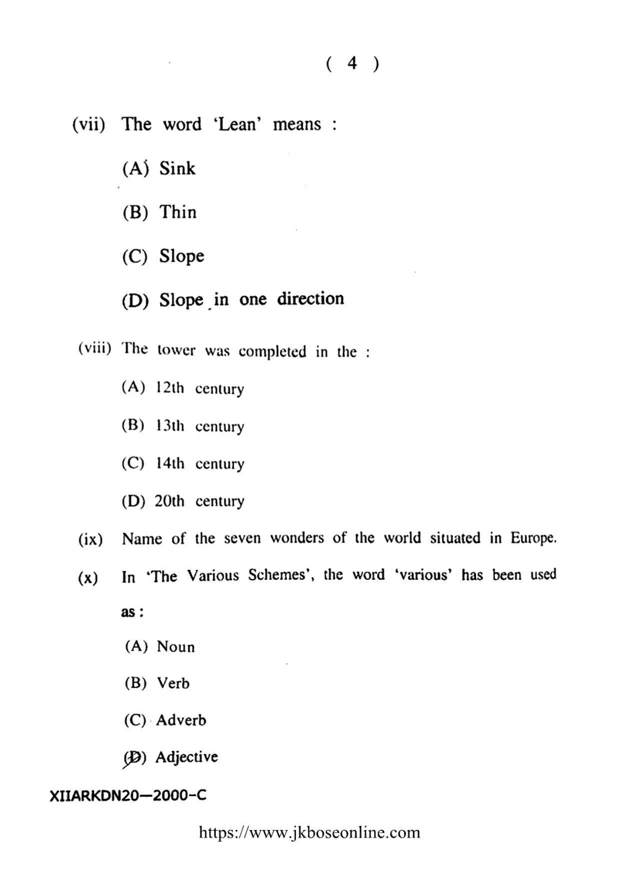 JKBOSE Class 12 English 2000-C Question Papers 2020 - Page 4