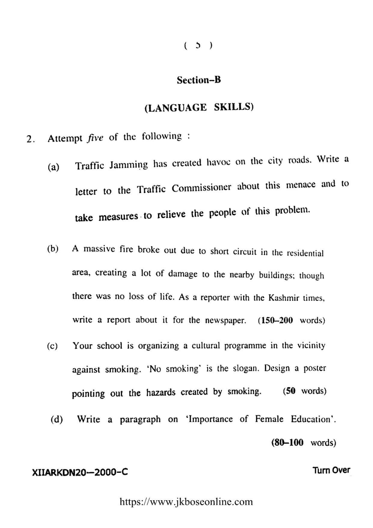 JKBOSE Class 12 English 2000-C Question Papers 2020 - Page 5