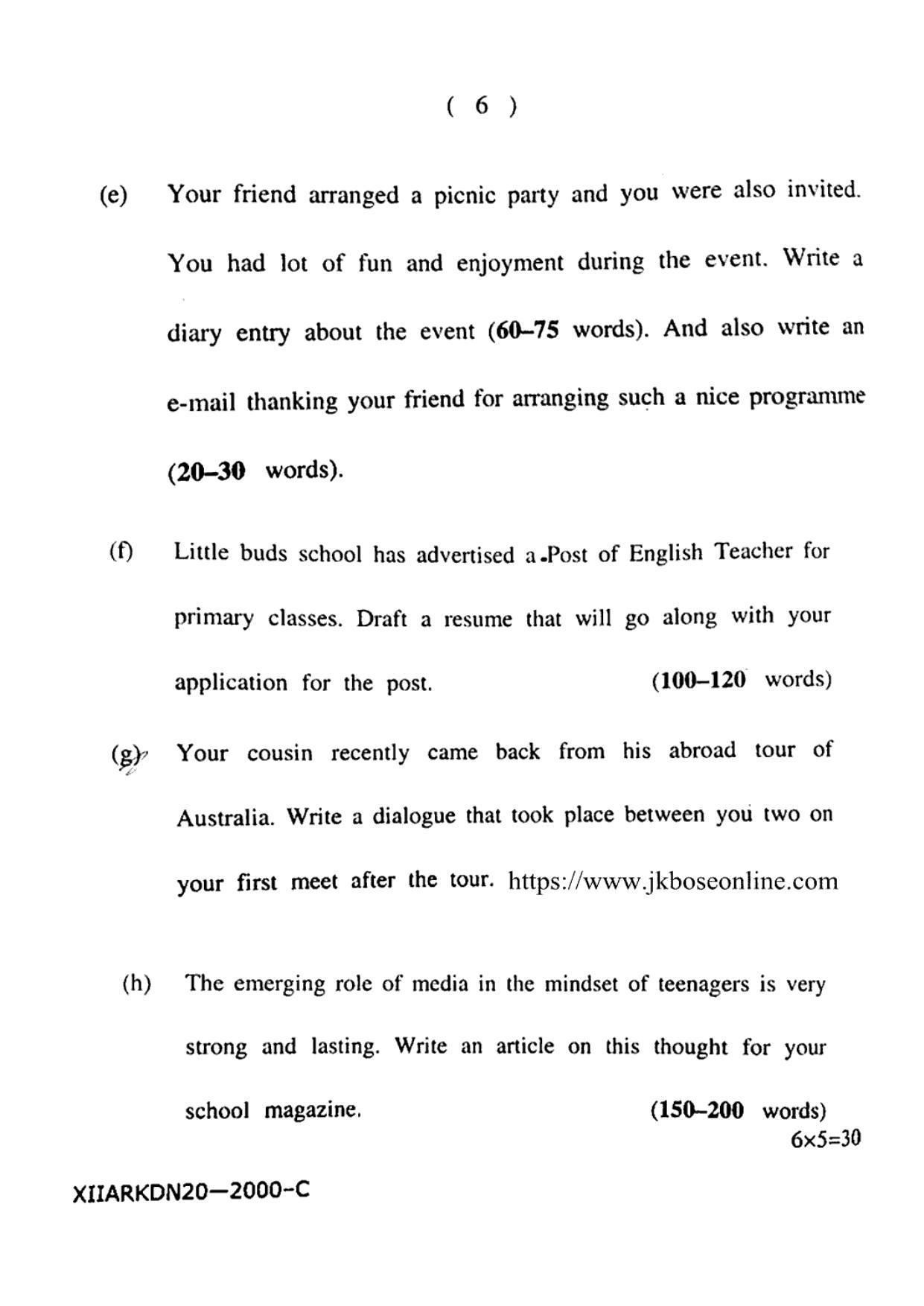 JKBOSE Class 12 English 2000-C Question Papers 2020 - Page 6