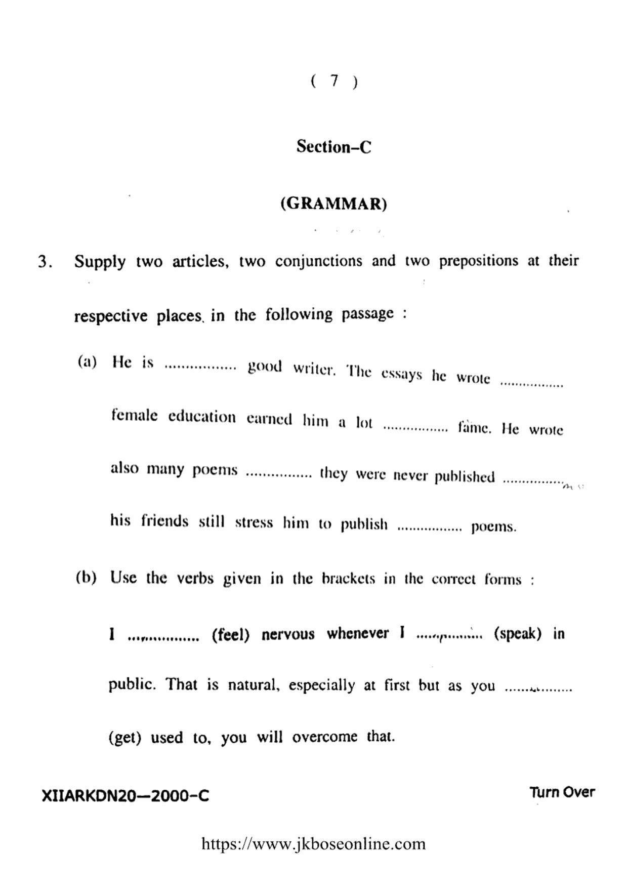 JKBOSE Class 12 English 2000-C Question Papers 2020 - Page 7