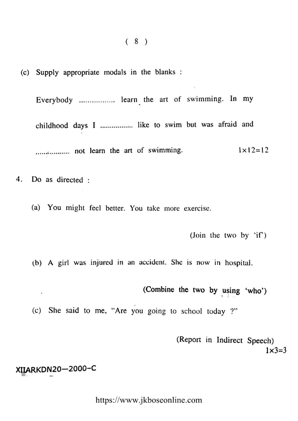 JKBOSE Class 12 English 2000-C Question Papers 2020 - Page 8