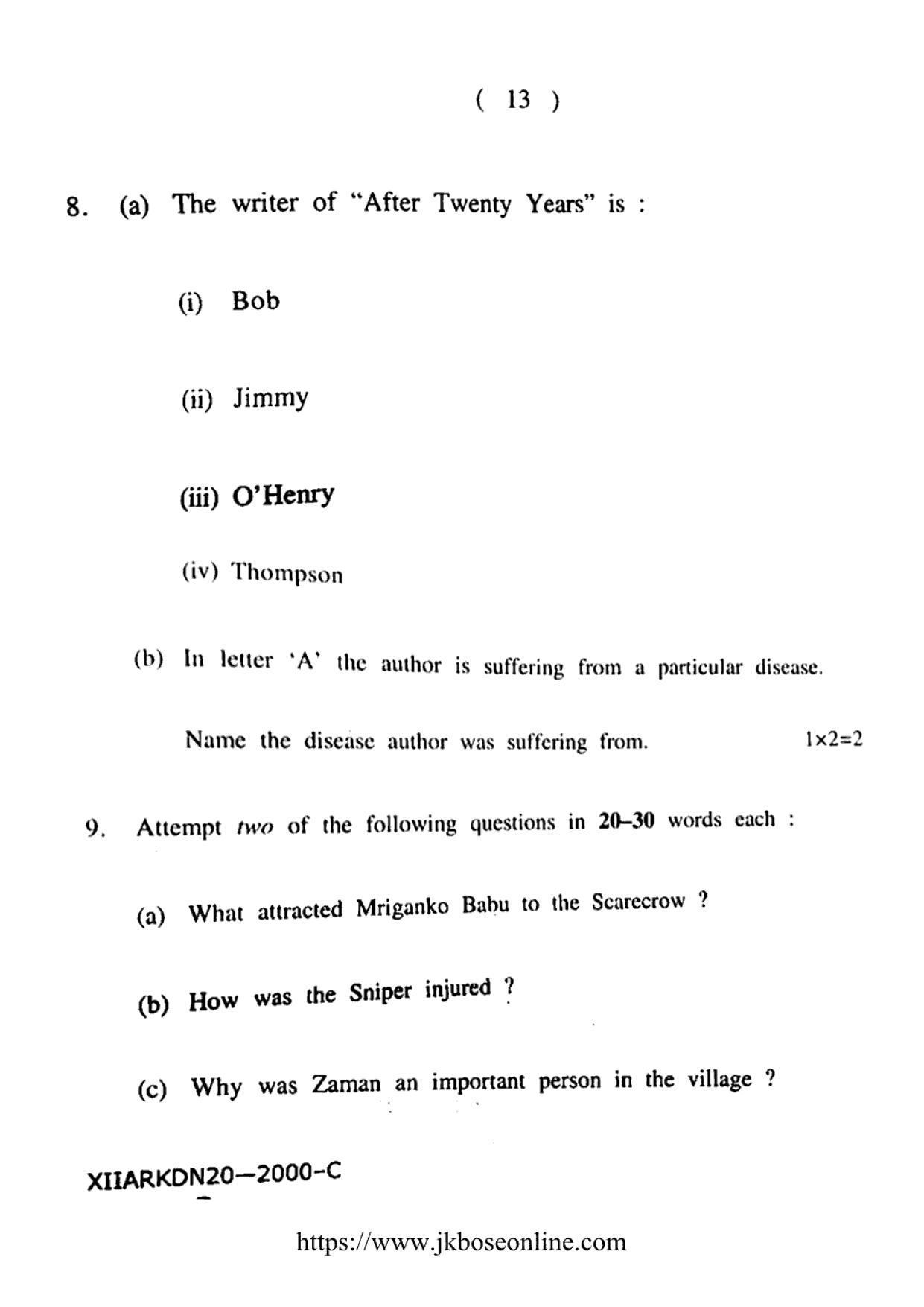 JKBOSE Class 12 English 2000-C Question Papers 2020 - Page 13