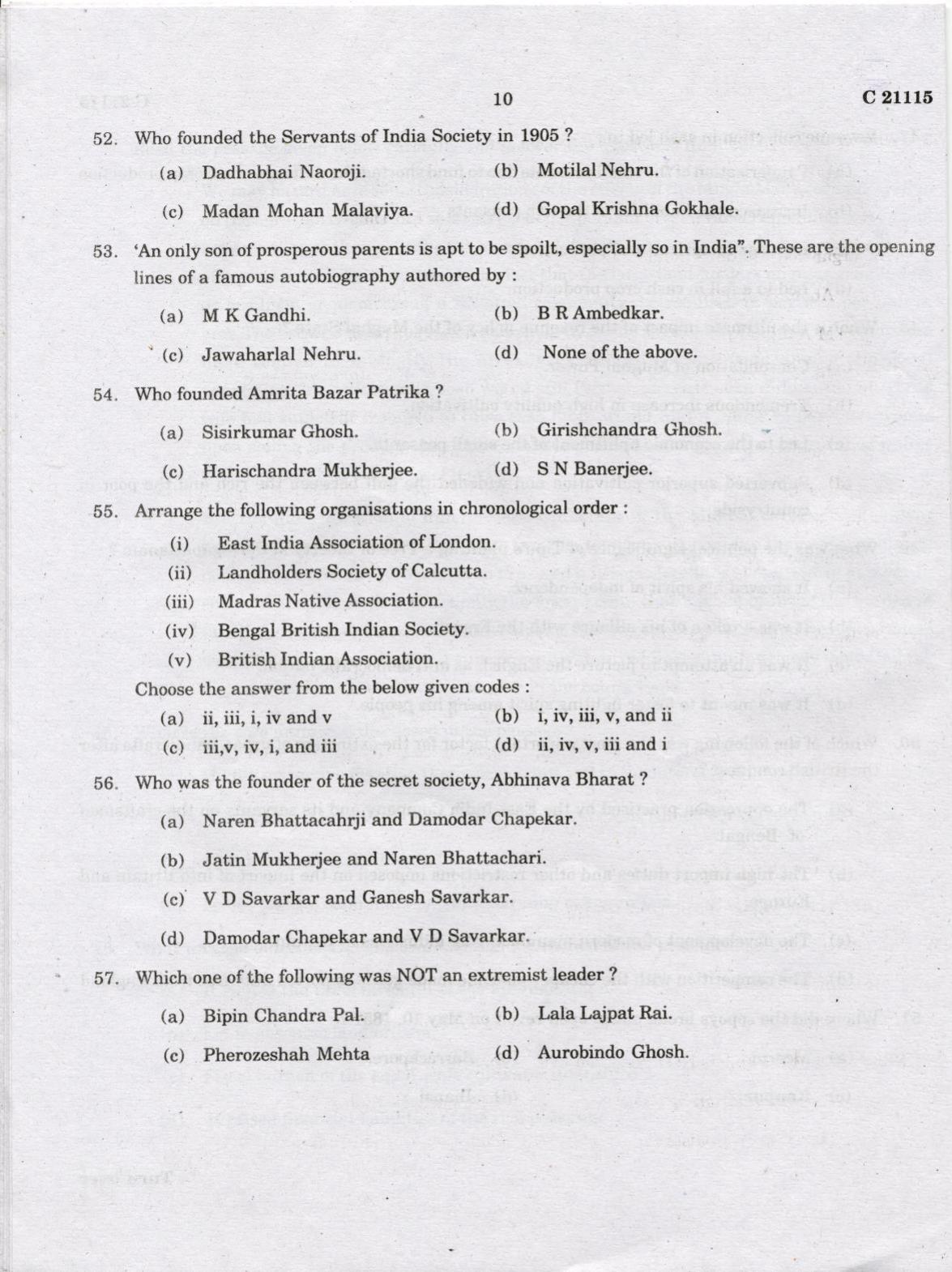 CUCAT 2022 M.A History Question Paper - Page 10