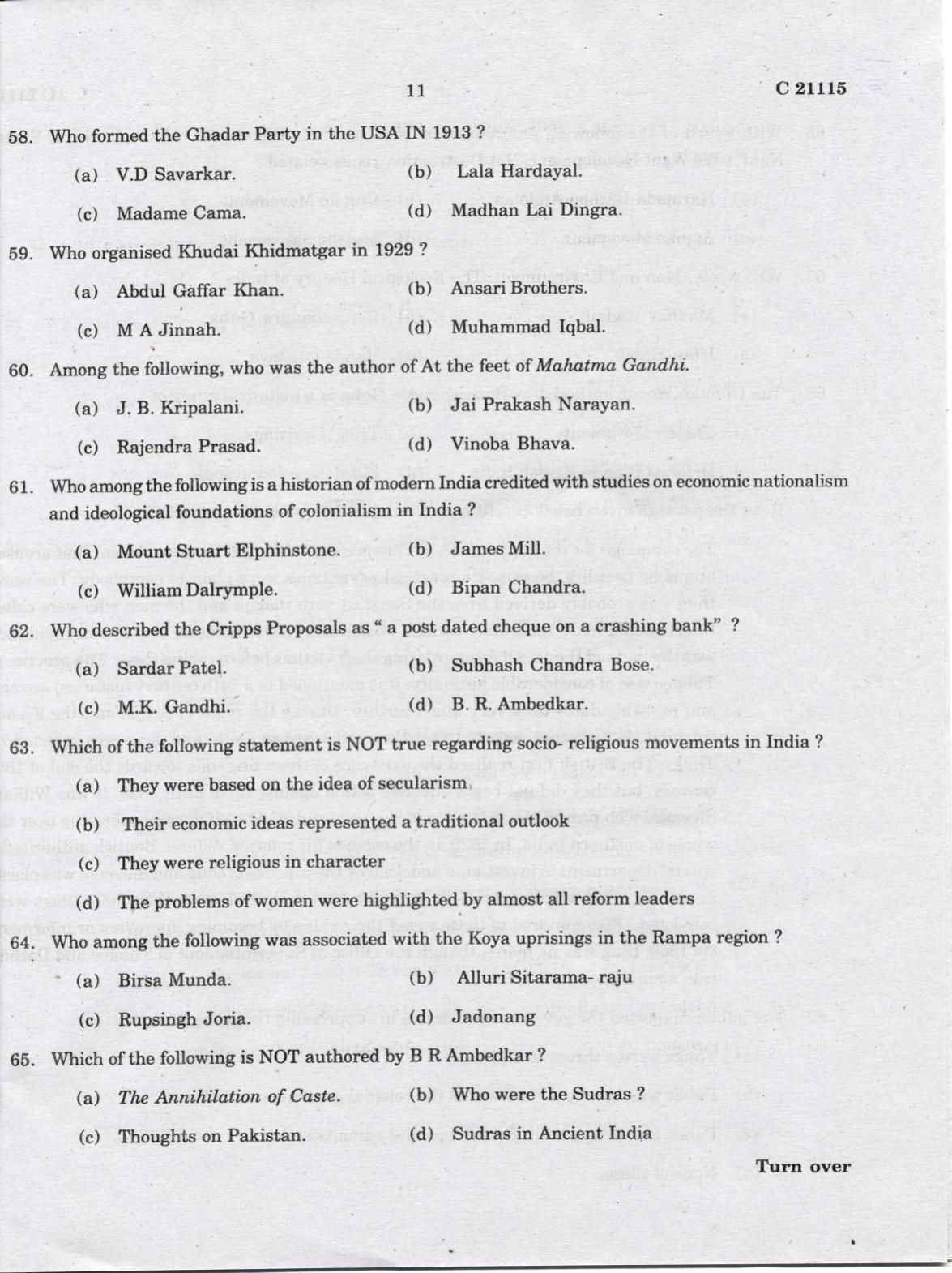 CUCAT 2022 M.A History Question Paper - Page 11