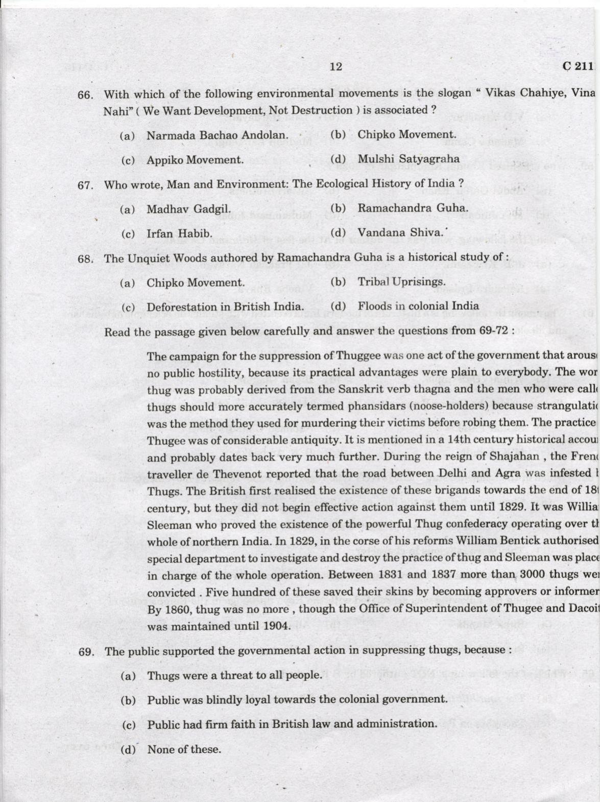 CUCAT 2022 M.A History Question Paper - Page 12