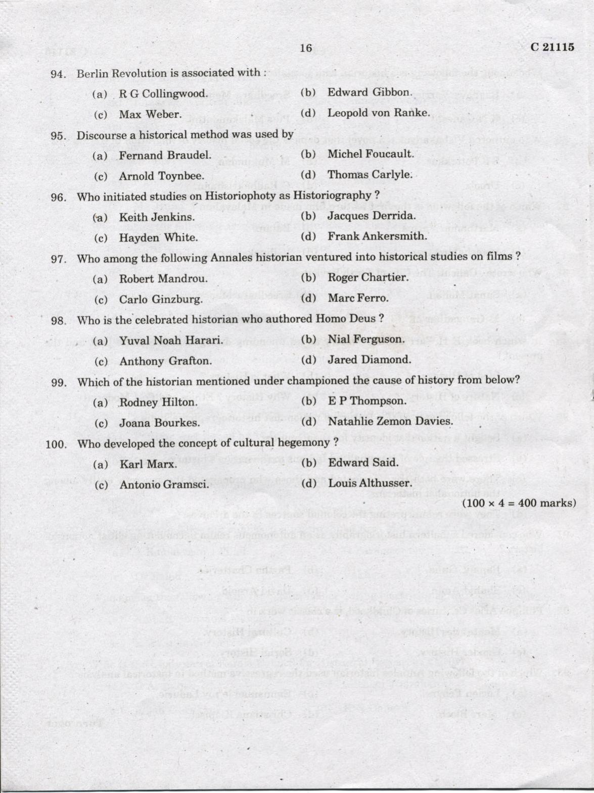 CUCAT 2022 M.A History Question Paper - Page 16