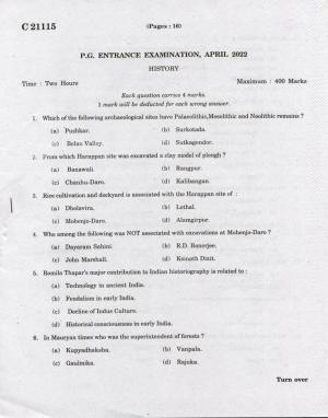 CUCAT 2022 M.A History Question Paper