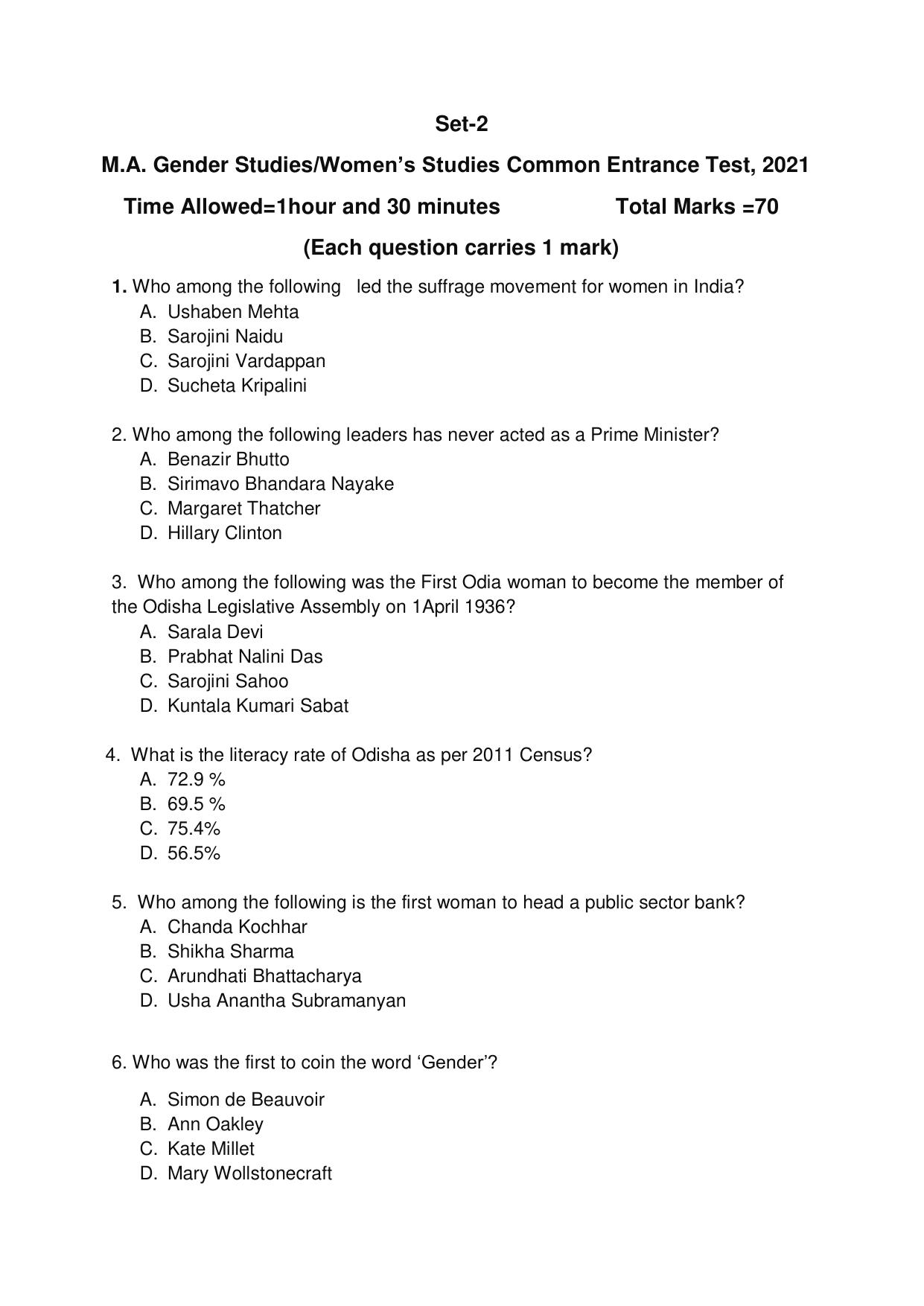 Odisha CPET GSWS SET II 2021 Question Paper - Page 1