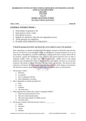 JAC Board Class 9th Model Papers