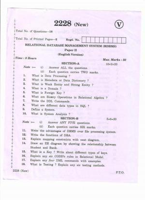 AP Inter 2nd Year Vocational Question Paper March - 2020 - Relational Data Base Management System RDBMS-II (old)