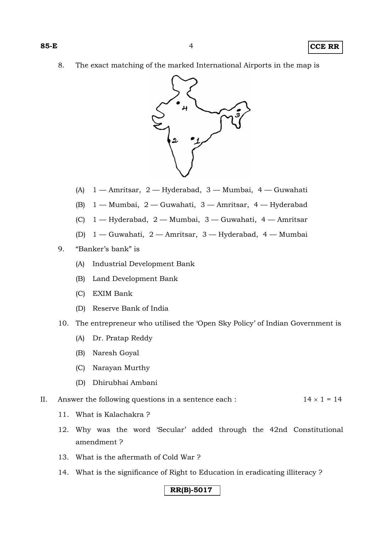 Karnataka SSLC Social Science (ENGLISH Medium) - 85E-B Version_e2 March/April 2019 Question Paper - Page 4