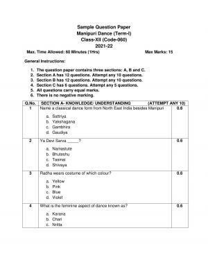 CBSE Class 12 Dance Manipuri Sample Paper 2021-22