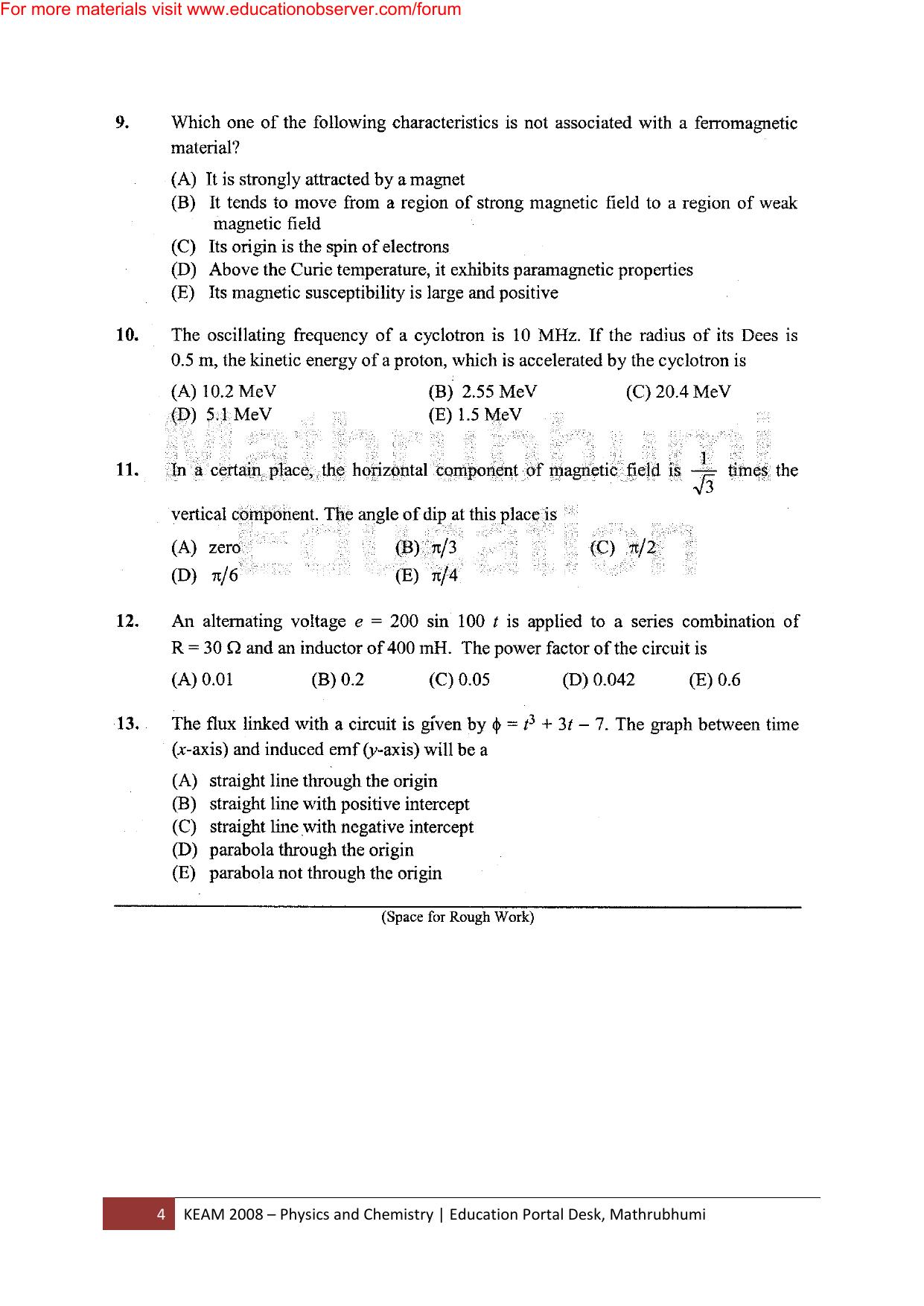 KEAM Paper I 2008 Question Paper - Page 4