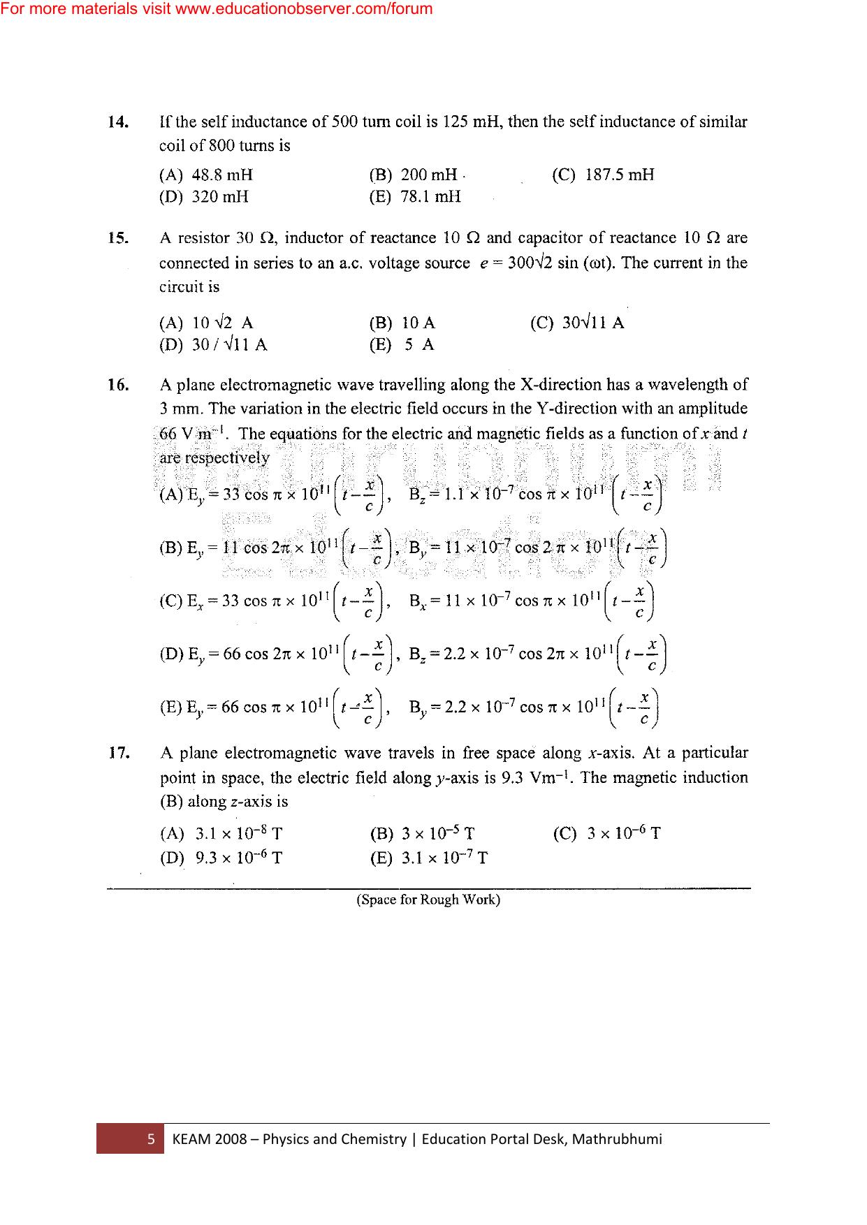 KEAM Paper I 2008 Question Paper - Page 5