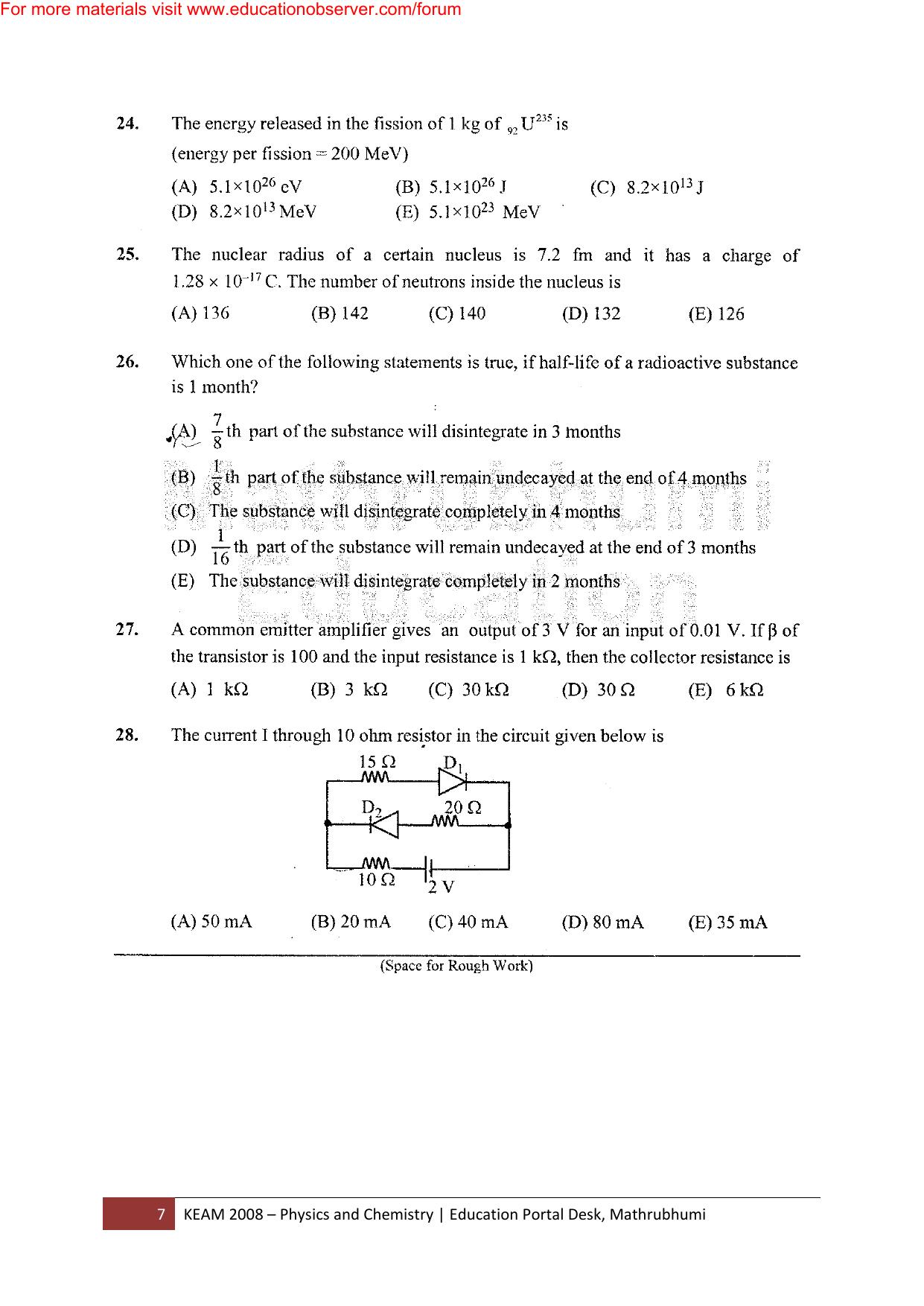 KEAM Paper I 2008 Question Paper - Page 7