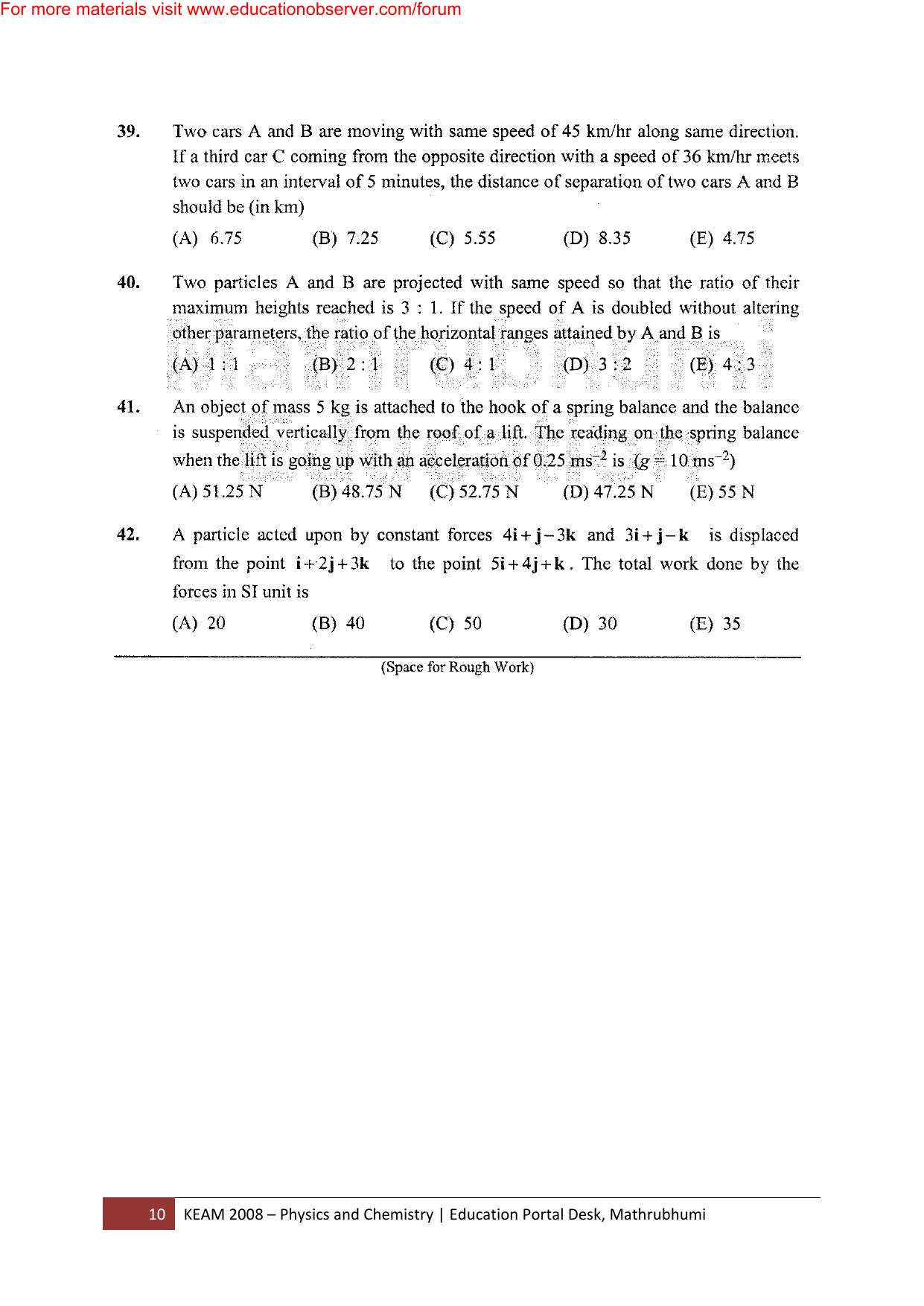 KEAM Paper I 2008 Question Paper - Page 10