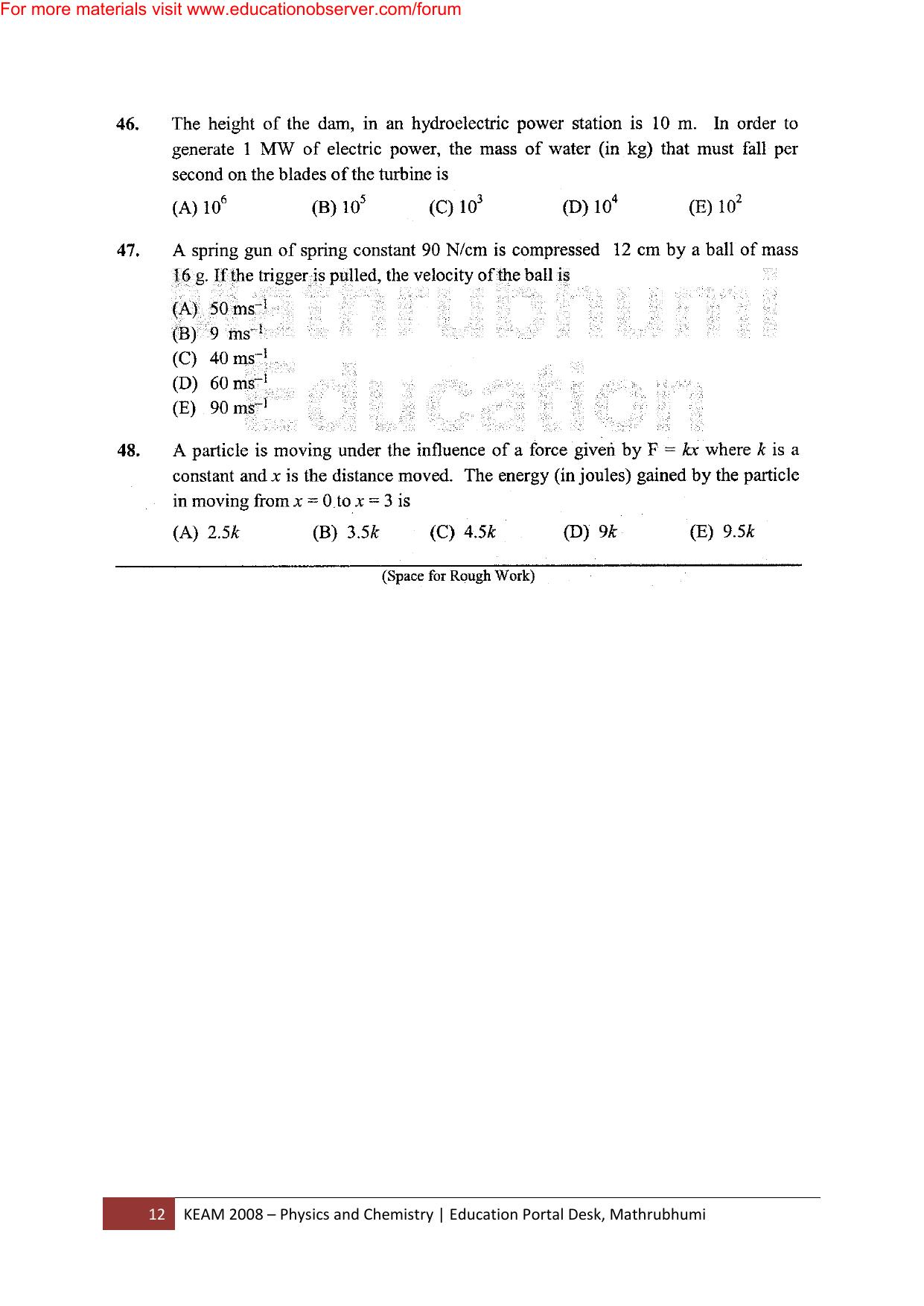 KEAM Paper I 2008 Question Paper - Page 12