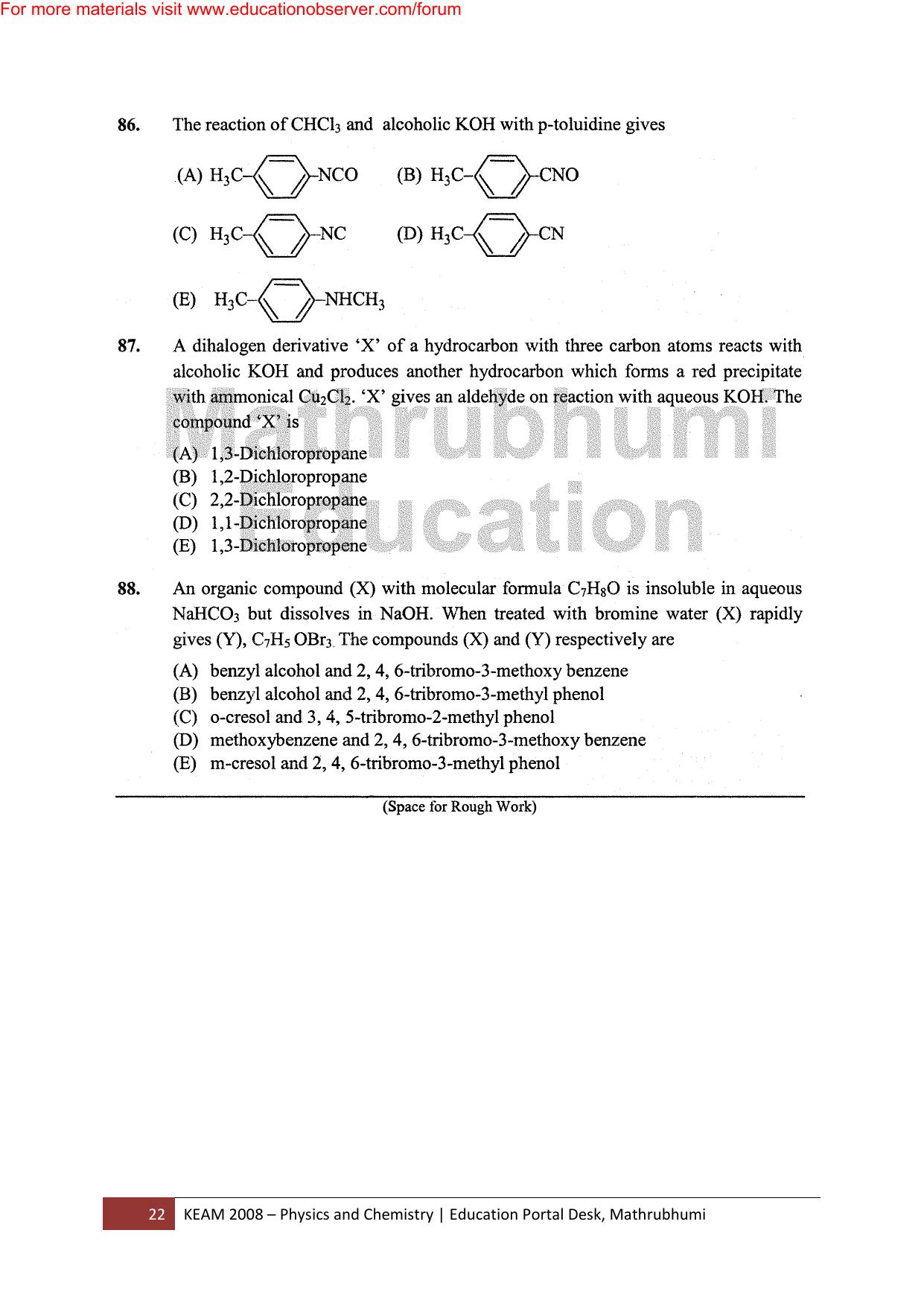 KEAM Paper I 2008 Question Paper - Page 22