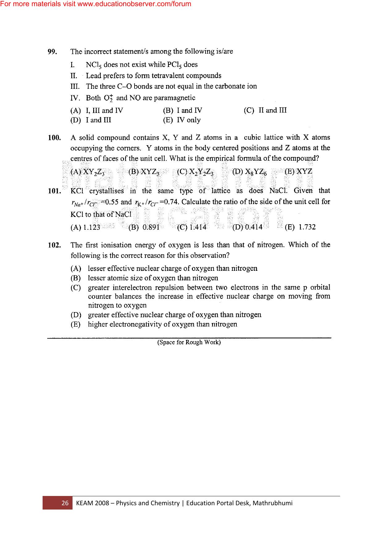KEAM Paper I 2008 Question Paper - Page 26