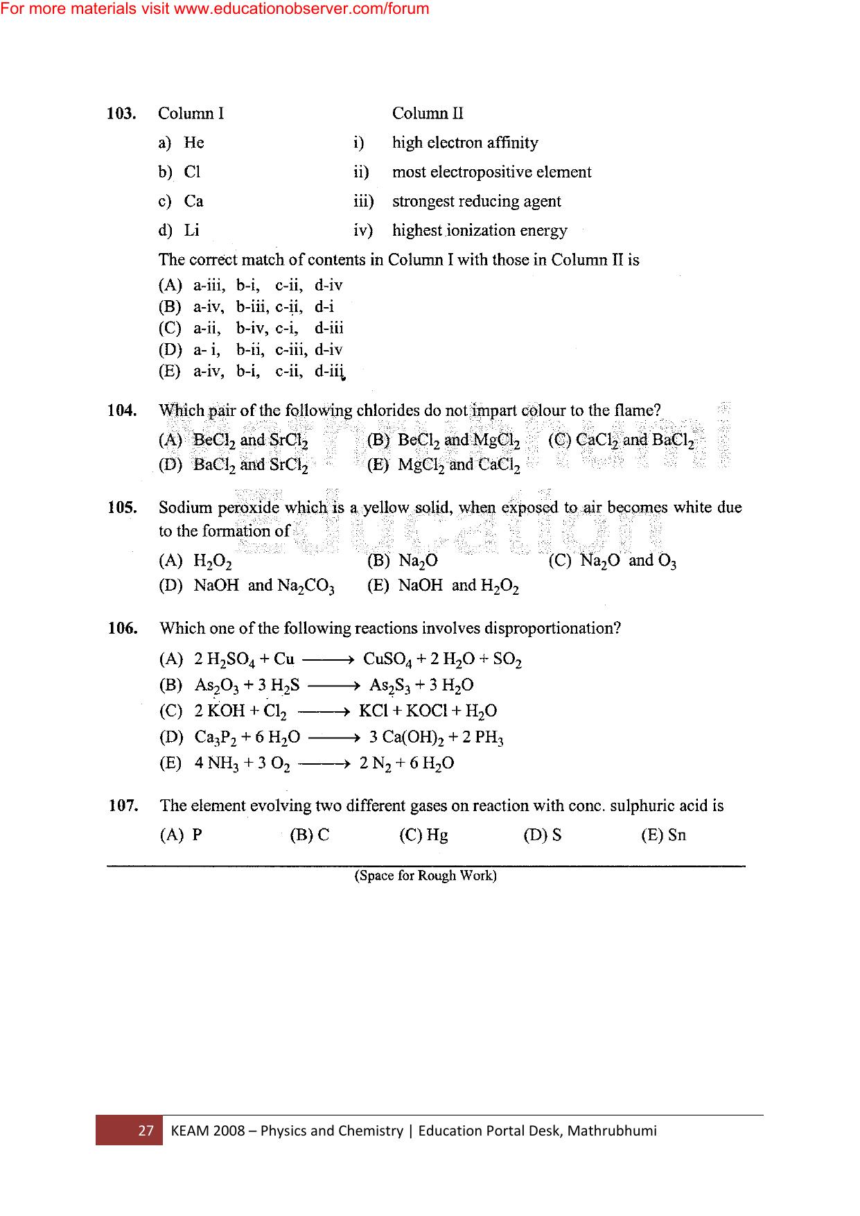 KEAM Paper I 2008 Question Paper - Page 27