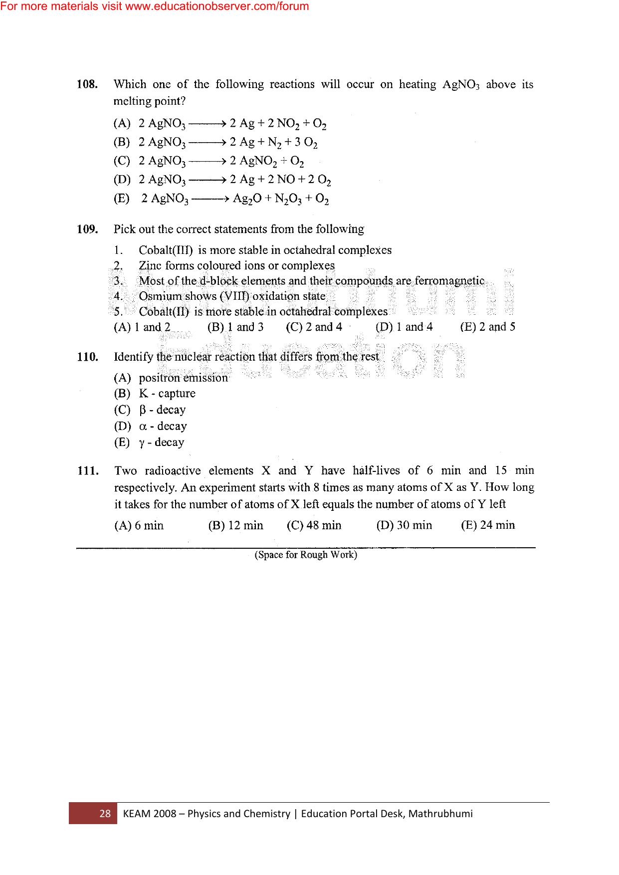 KEAM Paper I 2008 Question Paper - Page 28