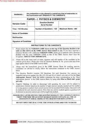 KEAM Paper I 2008 Question Paper