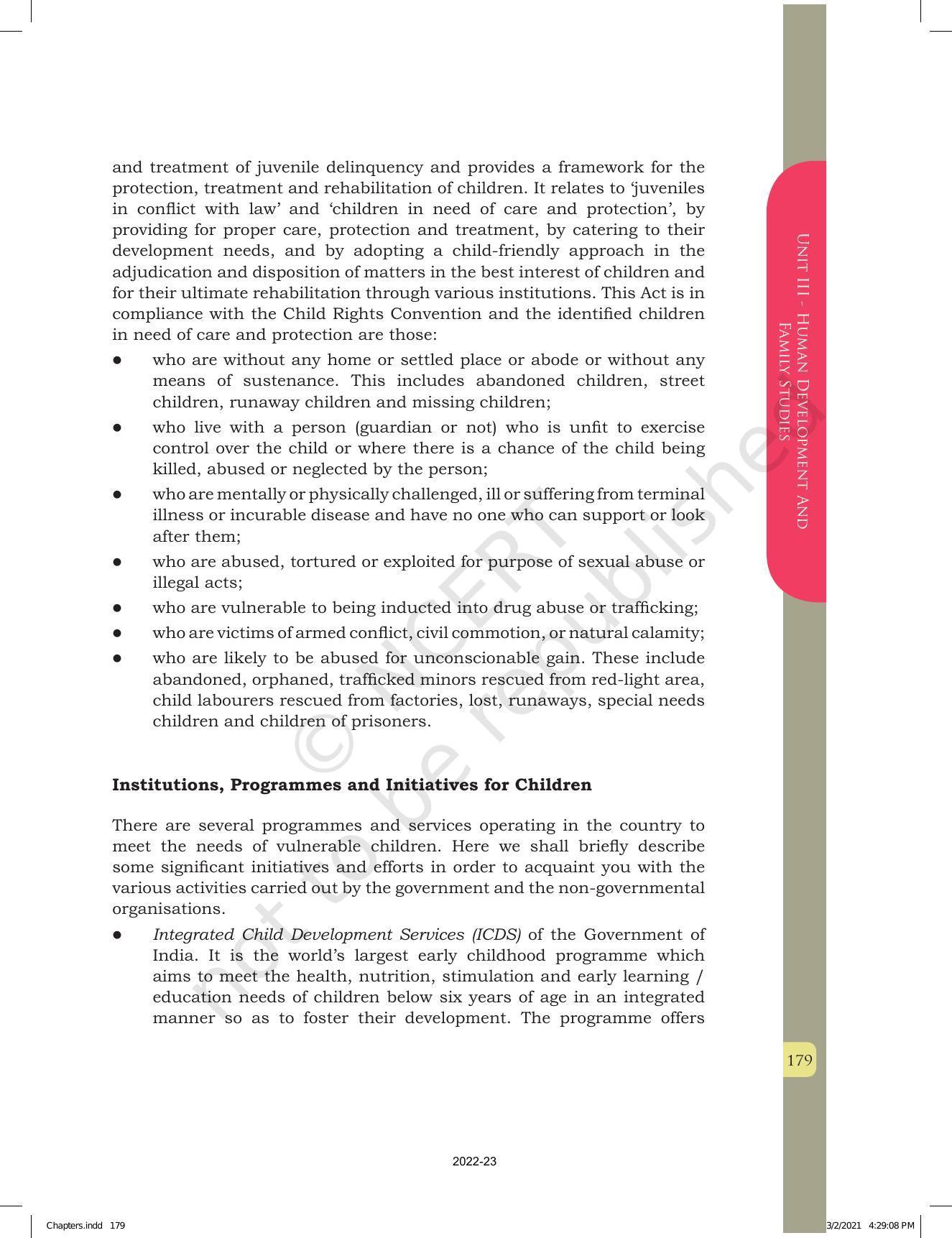 NCERT Book for Class 12 Home Science (Part -I) Chapter 10 Management of Support Services, Institutions and Programmes for Children, Youth and Elderly - Page 5