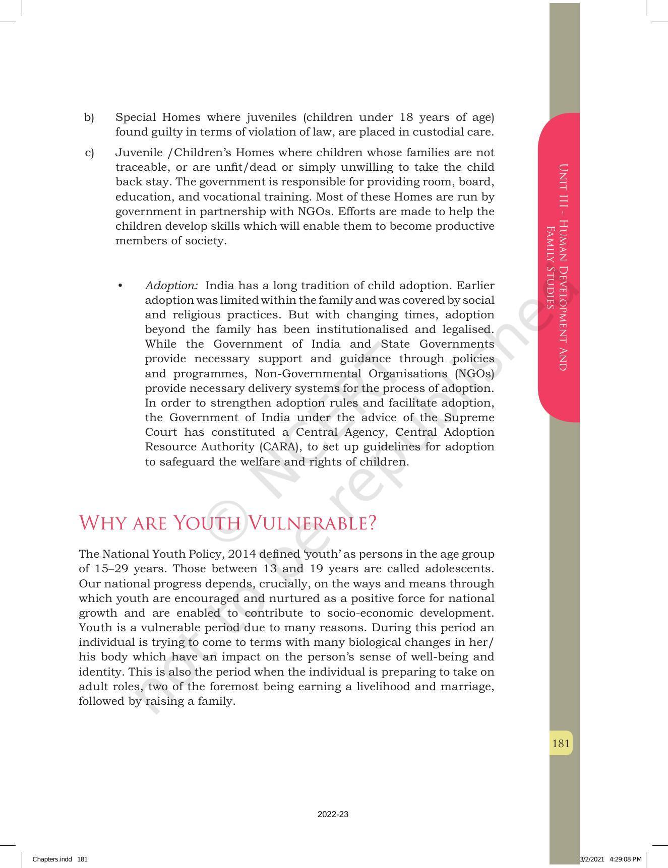 NCERT Book for Class 12 Home Science (Part -I) Chapter 10 Management of Support Services, Institutions and Programmes for Children, Youth and Elderly - Page 7
