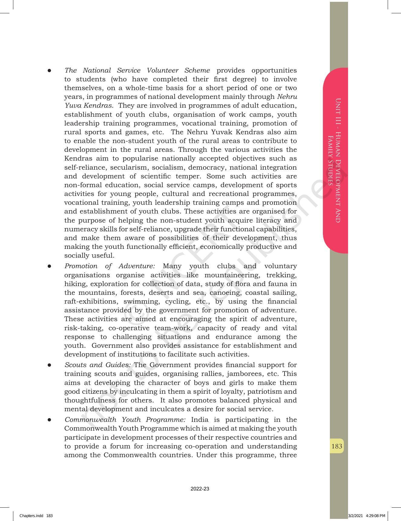 NCERT Book for Class 12 Home Science (Part -I) Chapter 10 Management of Support Services, Institutions and Programmes for Children, Youth and Elderly - Page 9