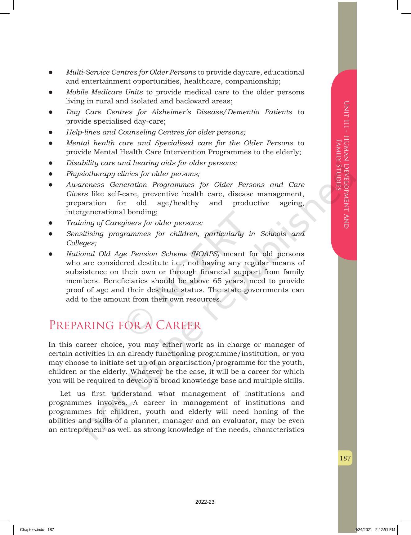 NCERT Book for Class 12 Home Science (Part -I) Chapter 10 Management of Support Services, Institutions and Programmes for Children, Youth and Elderly - Page 13
