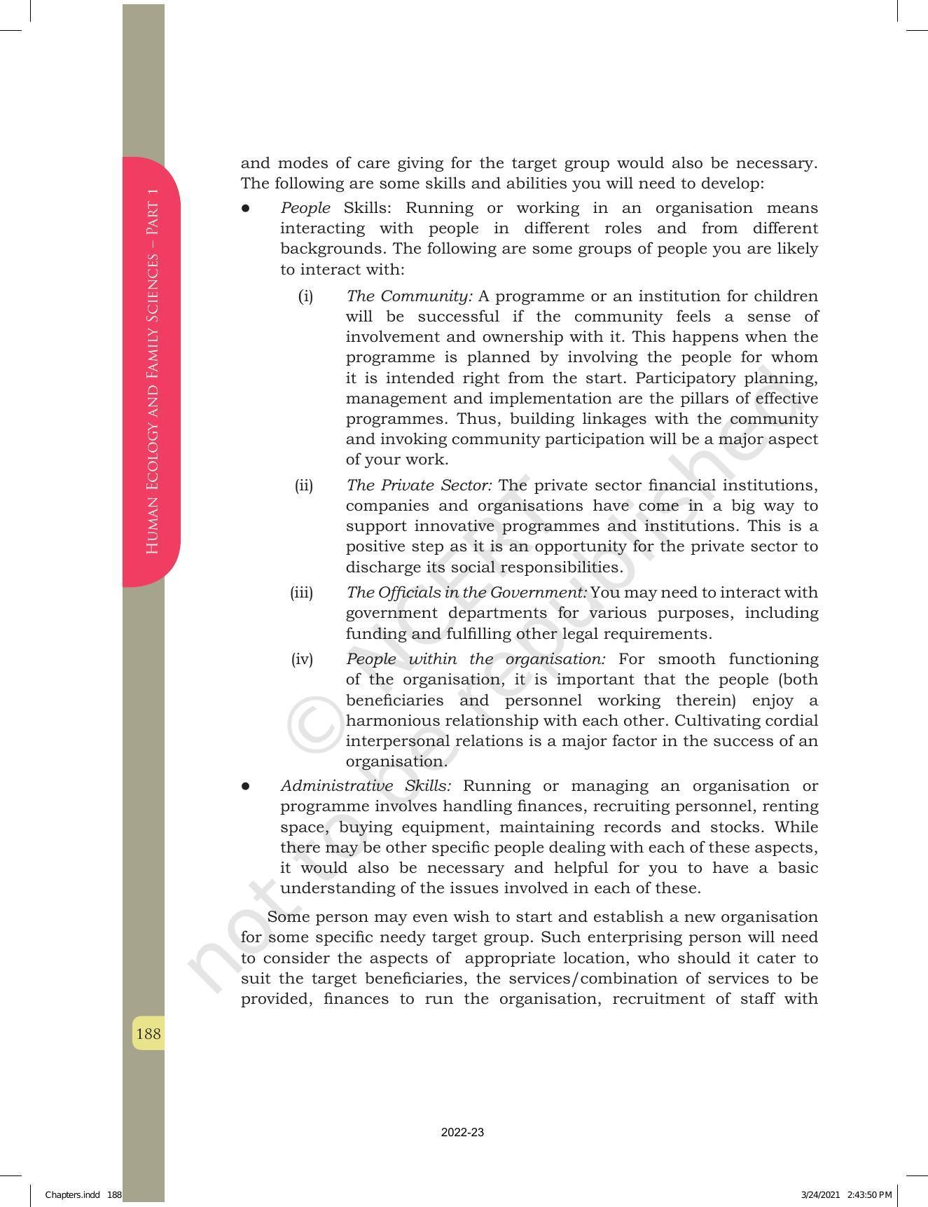 NCERT Book for Class 12 Home Science (Part -I) Chapter 10 Management of Support Services, Institutions and Programmes for Children, Youth and Elderly - Page 14