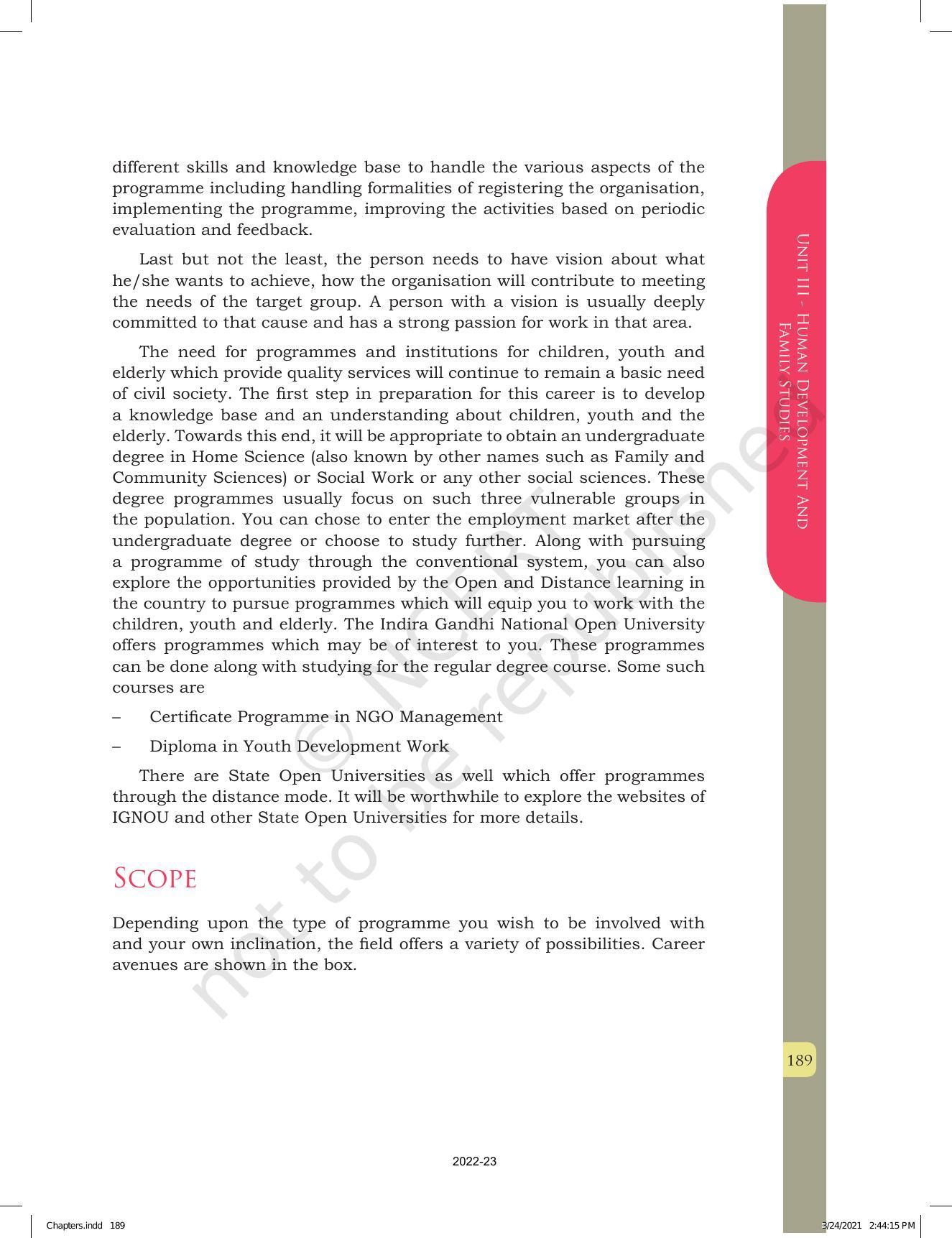 NCERT Book for Class 12 Home Science (Part -I) Chapter 10 Management of Support Services, Institutions and Programmes for Children, Youth and Elderly - Page 15