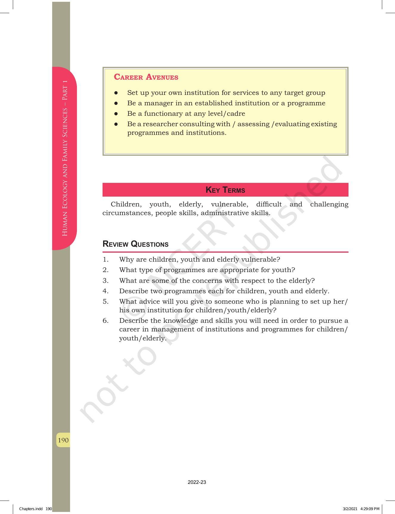 NCERT Book for Class 12 Home Science (Part -I) Chapter 10 Management of Support Services, Institutions and Programmes for Children, Youth and Elderly - Page 16