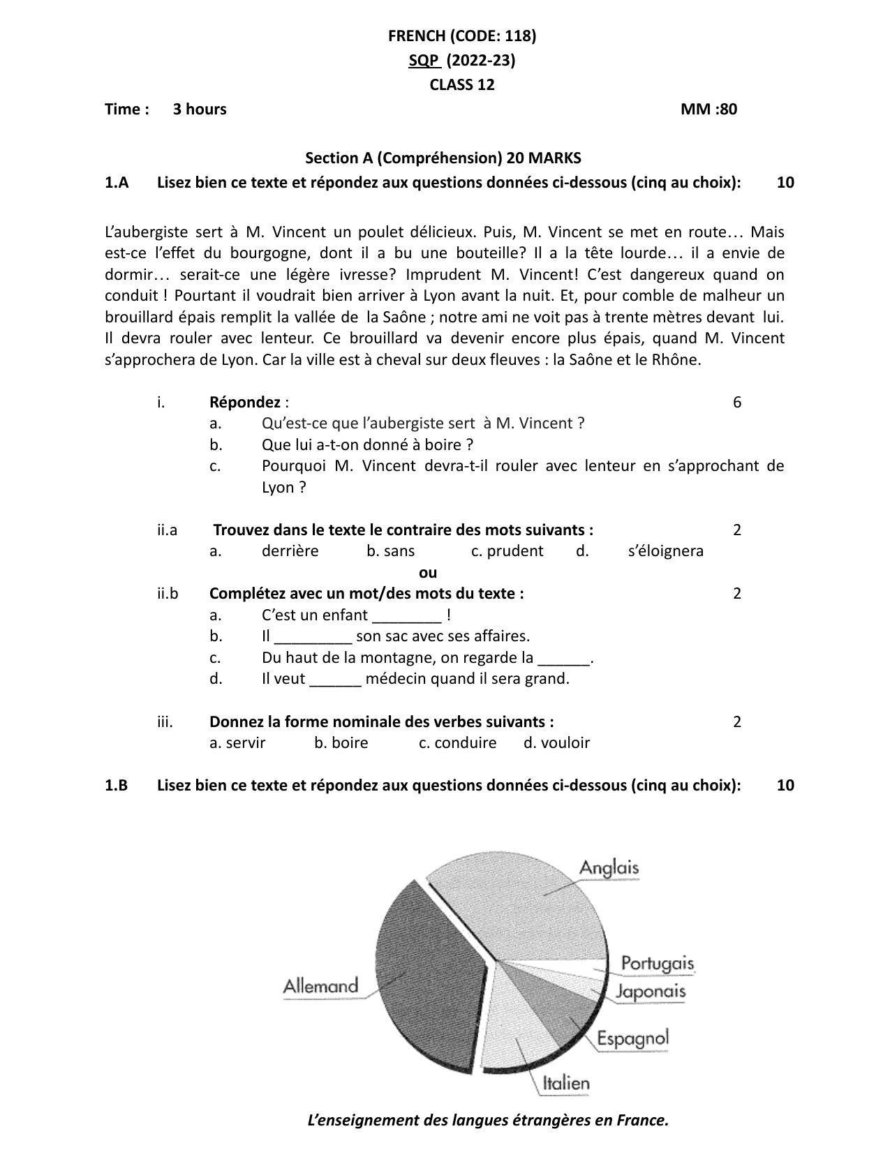 Cbse Class 12 French Sample Paper Indcareer Schools