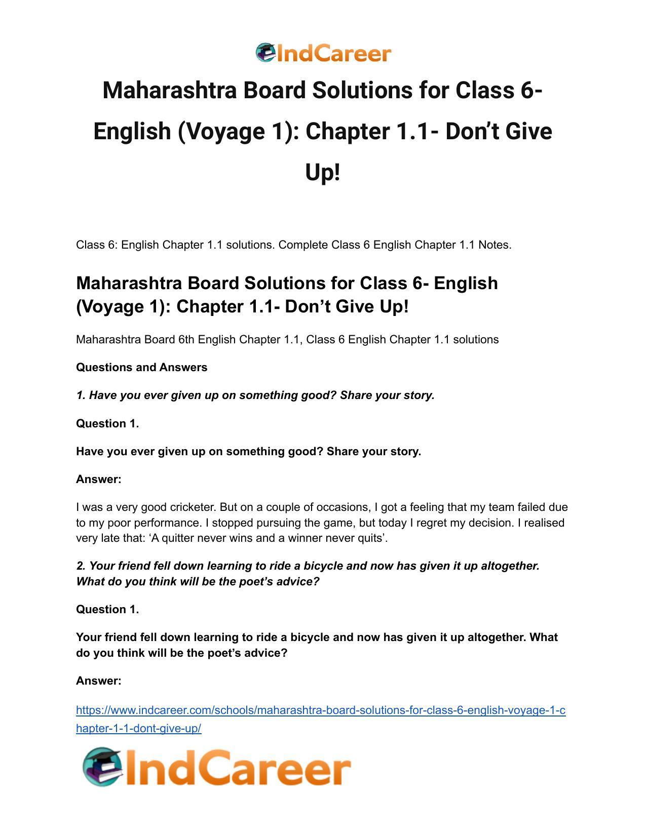 Maharashtra Board Solutions for Class 6- English (Voyage 1): Chapter 1.1- Don’t Give Up! - Page 2