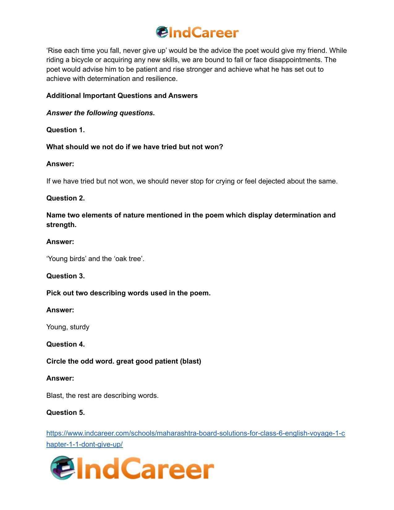 Maharashtra Board Solutions for Class 6- English (Voyage 1): Chapter 1.1- Don’t Give Up! - Page 3