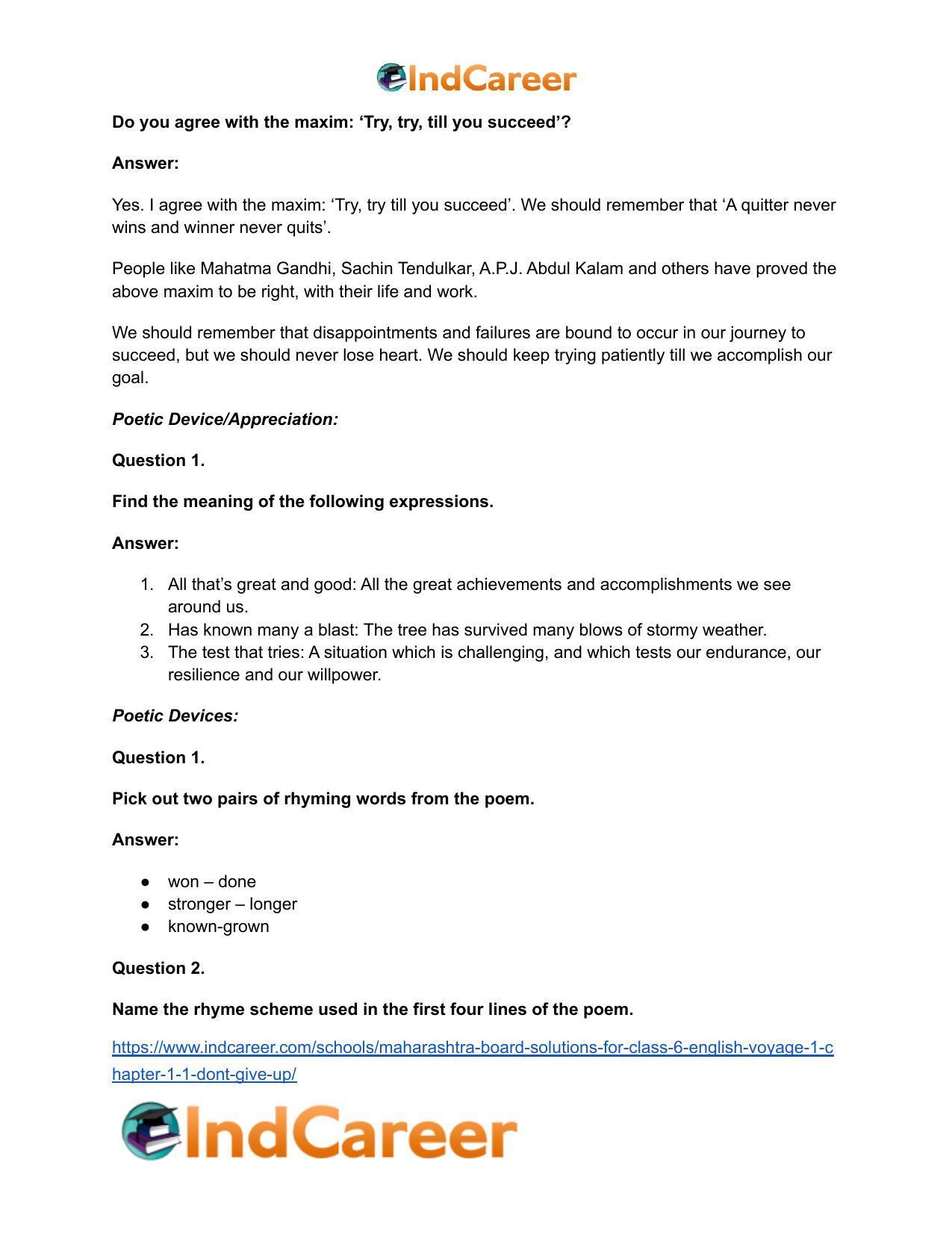 Maharashtra Board Solutions for Class 6- English (Voyage 1): Chapter 1.1- Don’t Give Up! - Page 6