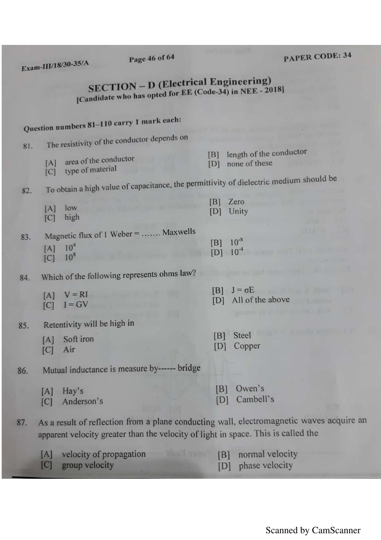 NERIST NEE (3) 2018 Question Paper	 - Page 44
