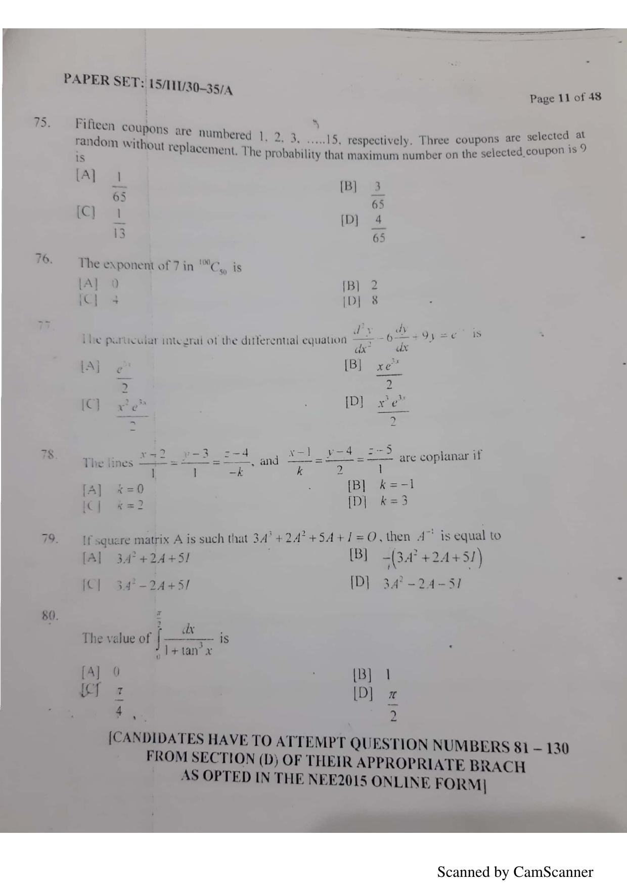 NERIST NEE (3) 2018 Question Paper	 - Page 73
