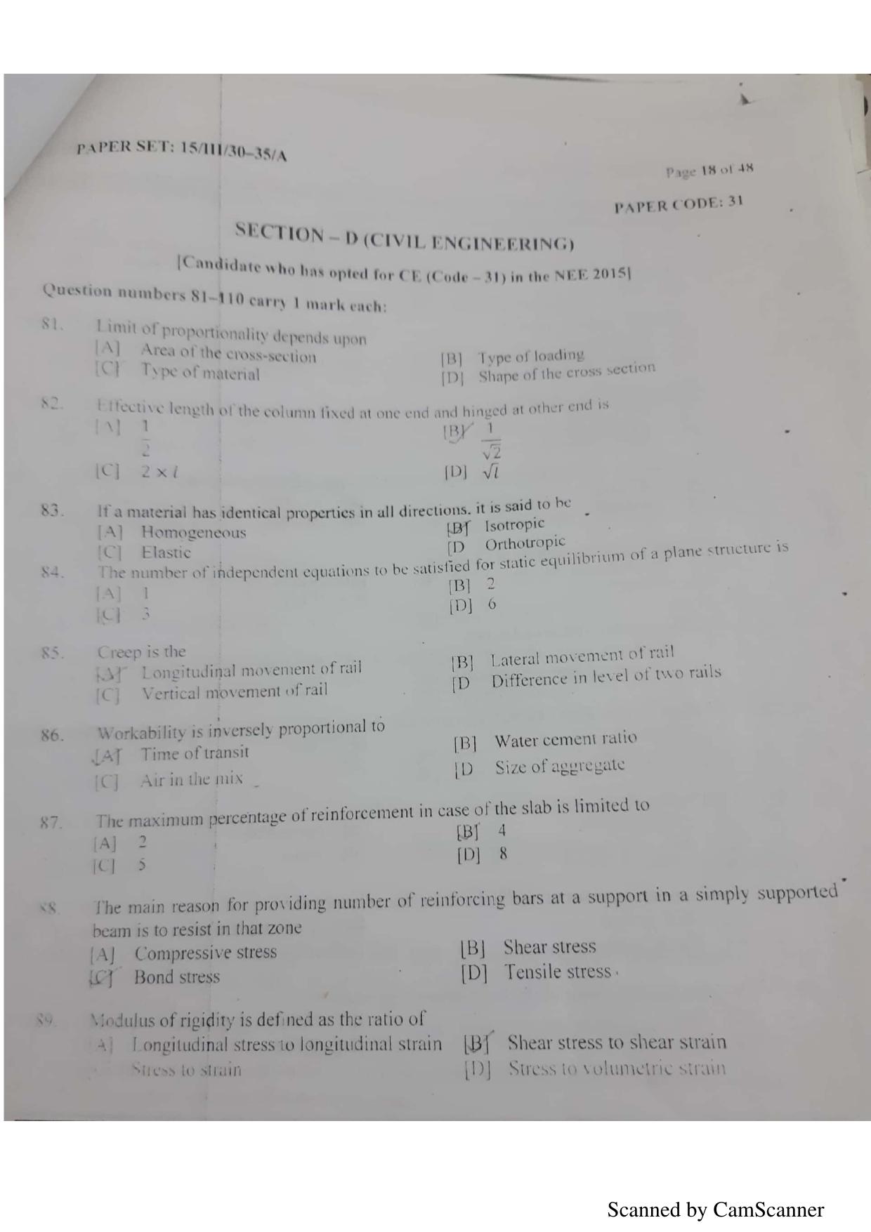NERIST NEE (3) 2018 Question Paper	 - Page 74