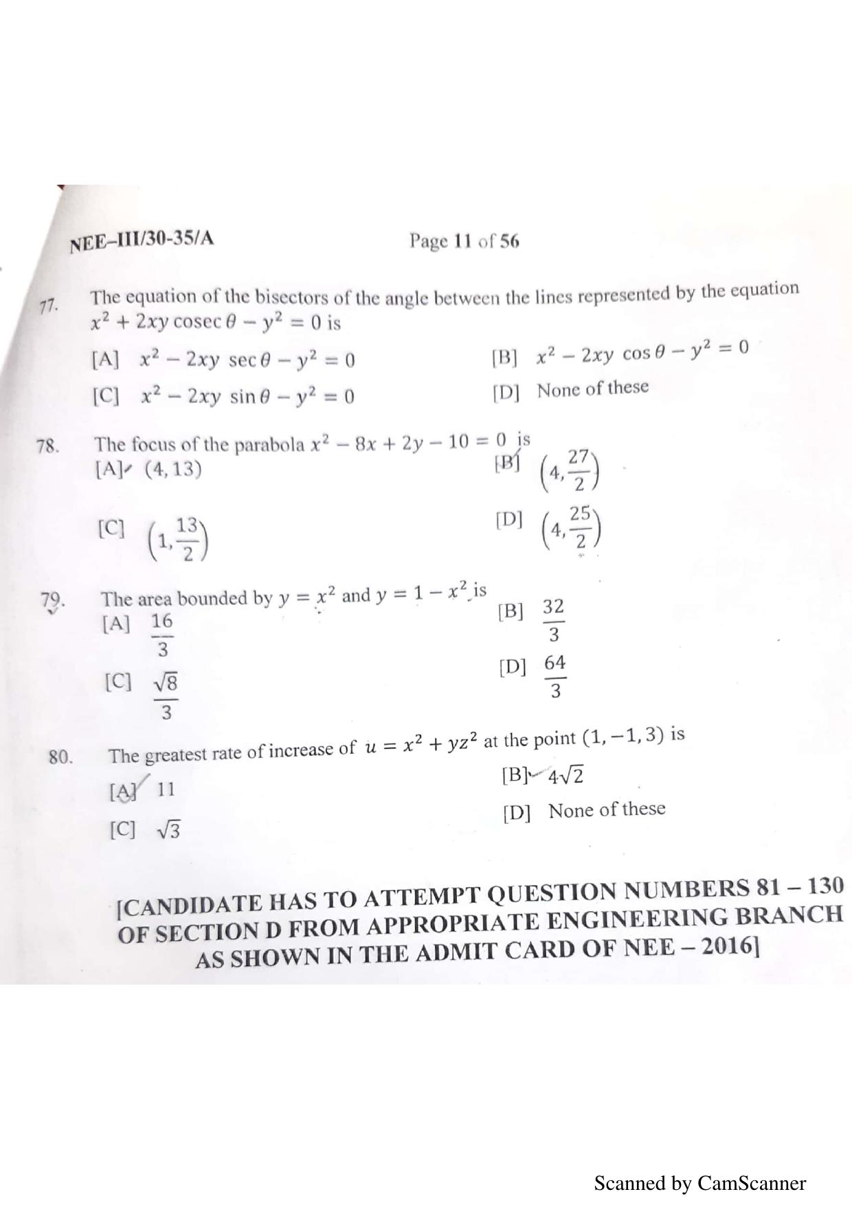 NERIST NEE (3) 2018 Question Paper	 - Page 89