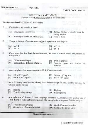 NERIST NEE (3) 2018 Question Paper	
