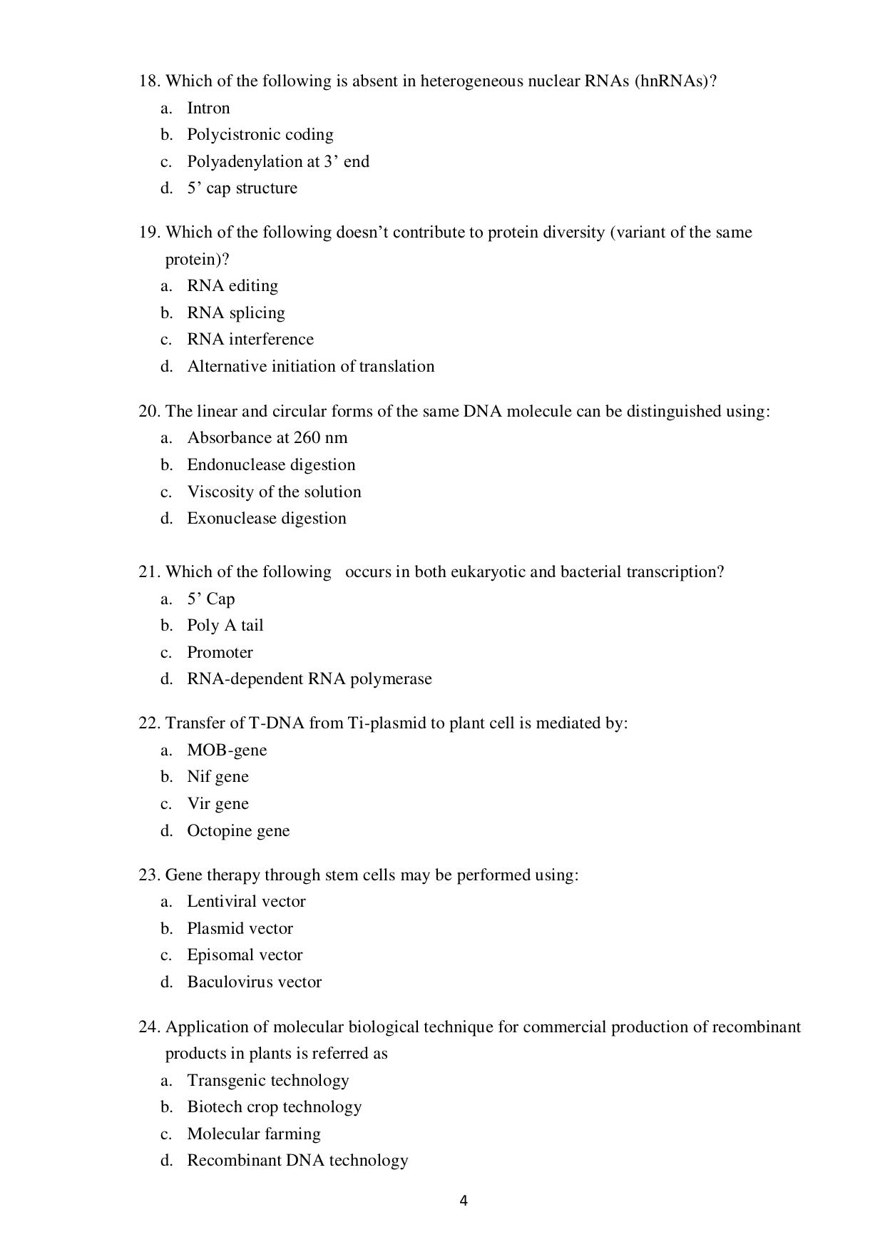 Odisha CPET BIOTECHNOLOGY SET II 2021 Question Paper - Page 4