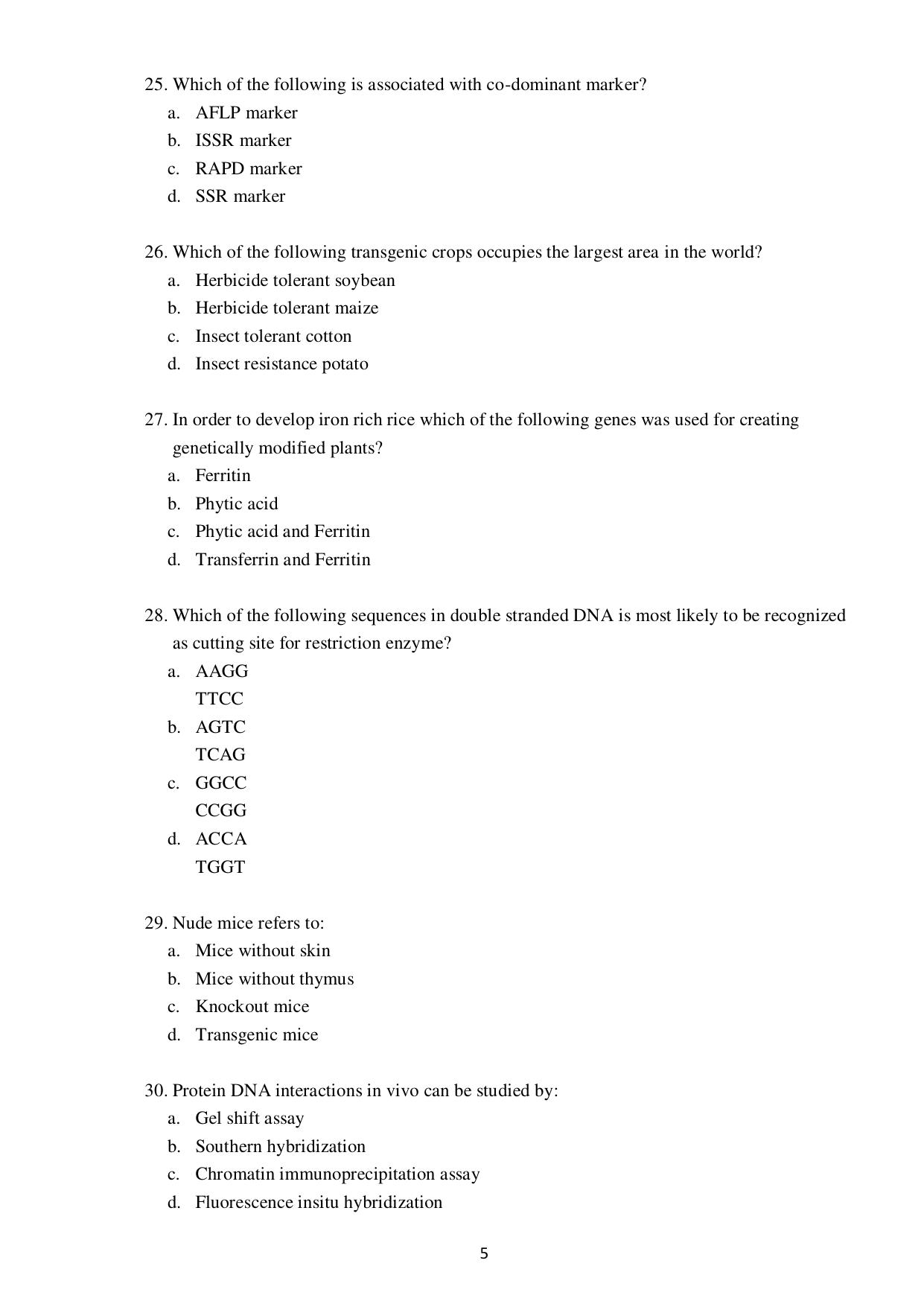 Odisha CPET BIOTECHNOLOGY SET II 2021 Question Paper - Page 5
