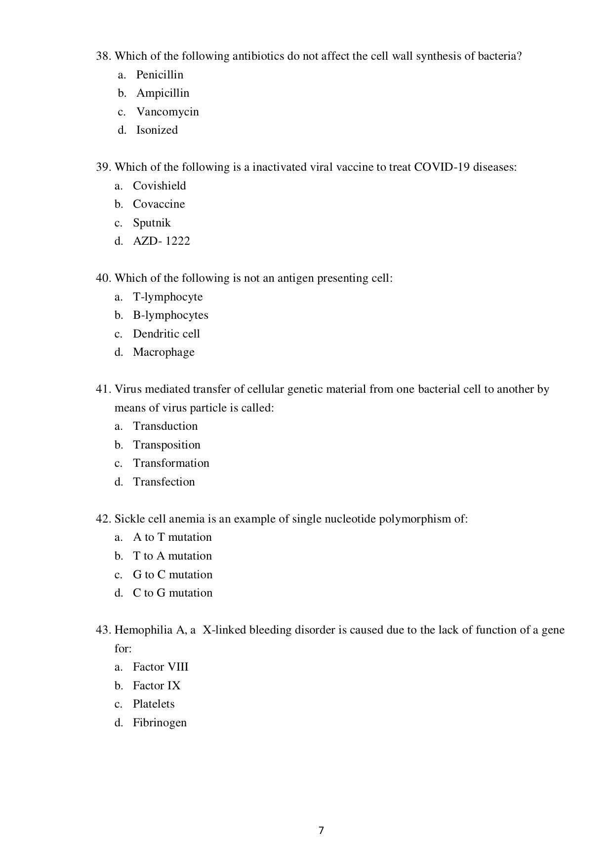 Odisha CPET BIOTECHNOLOGY SET II 2021 Question Paper - Page 7