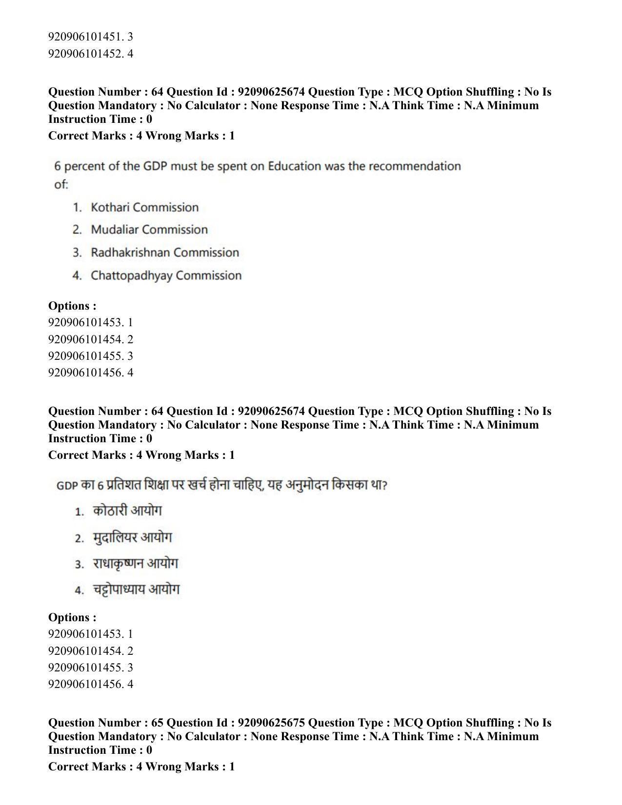 CUET PG 2023: COQP16 – MA Education (Eng) - Shift 1 (26-06-2023) Question Paper - Page 67