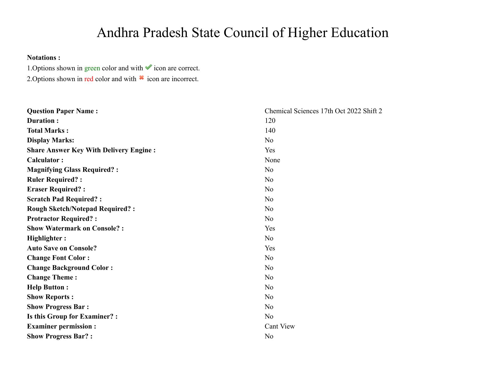 AP RCET 2022: Chemical Science -  17/10/2022 (Monday) Session-I Question Paper With keys - Page 1