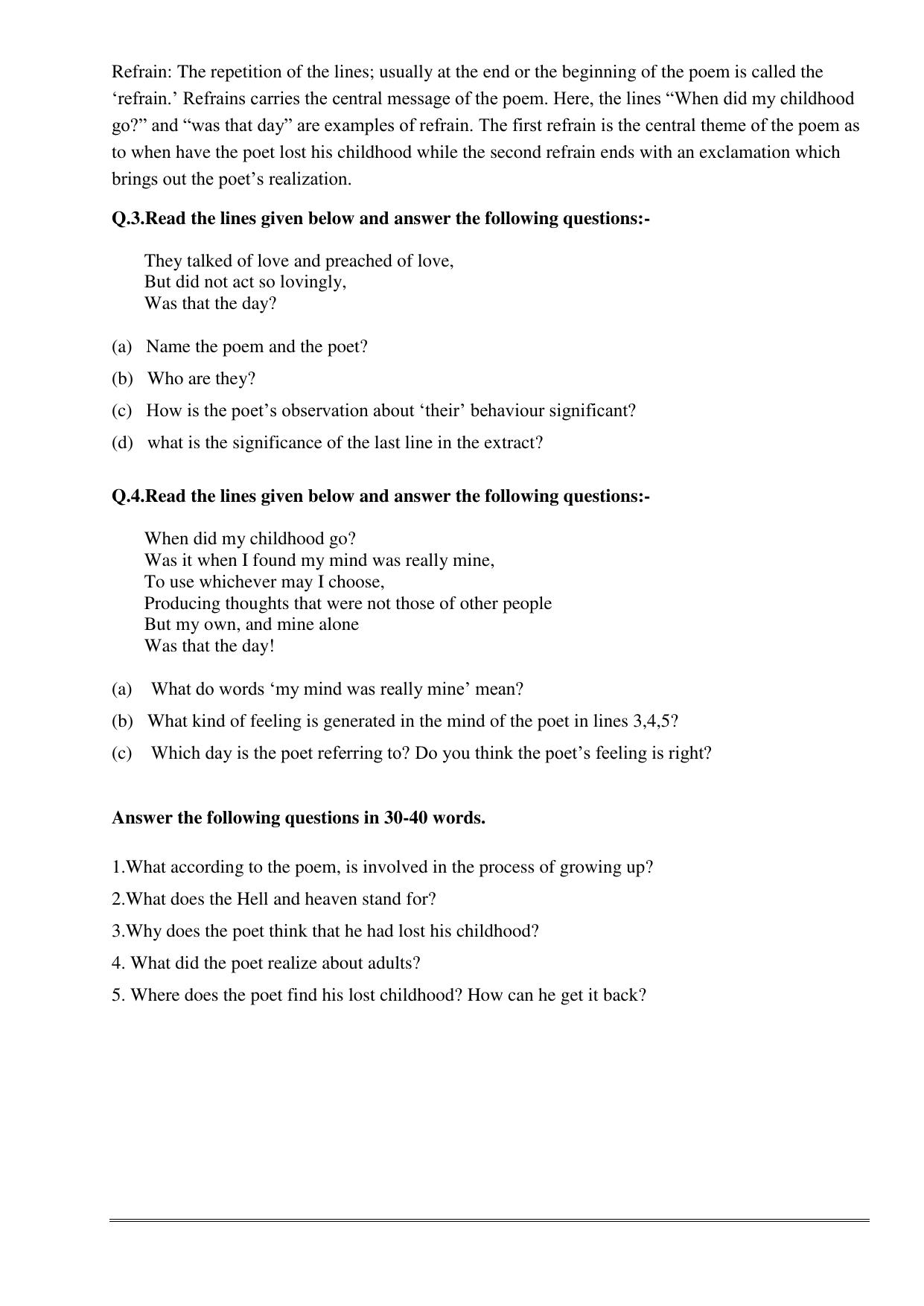 CBSE Worksheets for Class 11 English Childhood Markus Natten Assignment - Page 2
